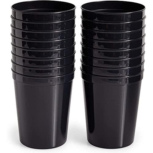 Juvale Black Stadium Cups, Reusable Plastic Party Tumblers (16 oz, 16 Pack)