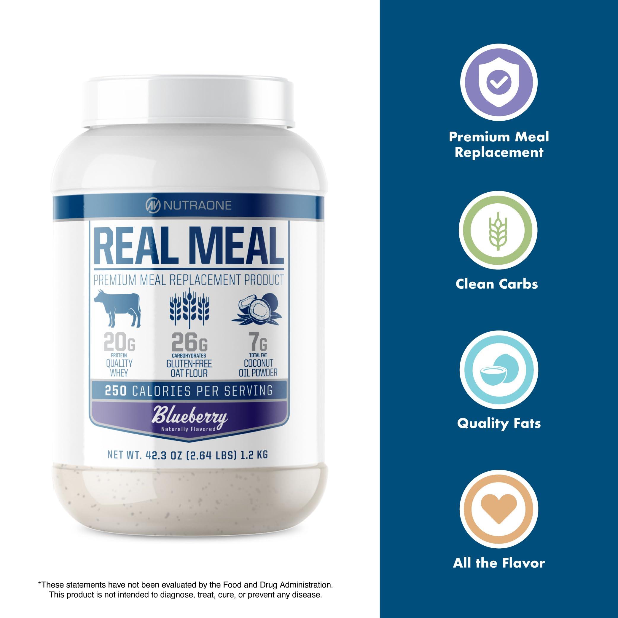 NutraOne Nutrition Real Meal by NutraOne - Perfect Meal Replacement Powder for Everyday Goals | Including Whey Protein, Coconut Oil, and Gluten-Free Oats* (Blueberry 2.6 lbs.)