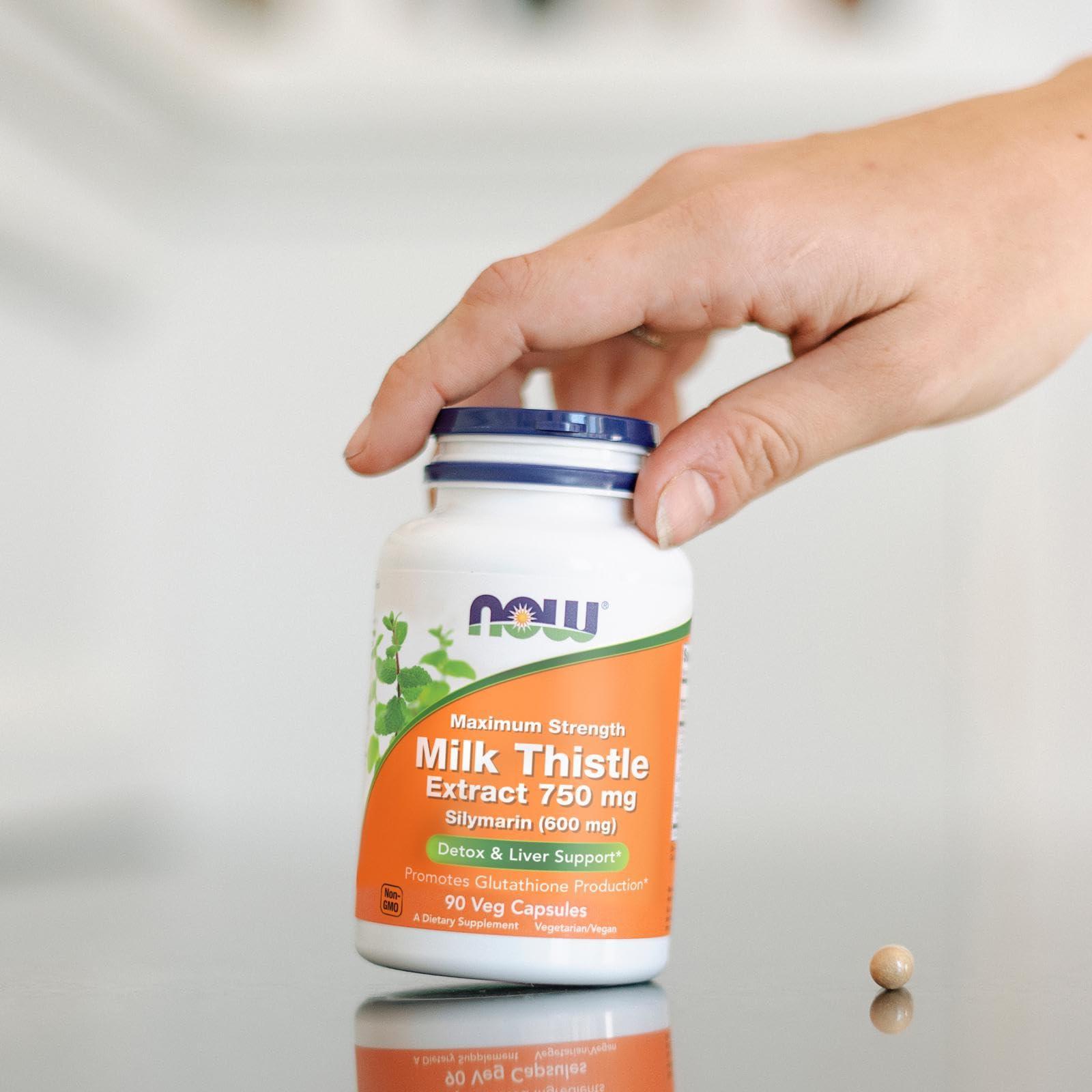 NOW NOW Milk Thistle Extract 750 mg Silymarin (600 mg), Maximum Strength - 90 Veg Capsules