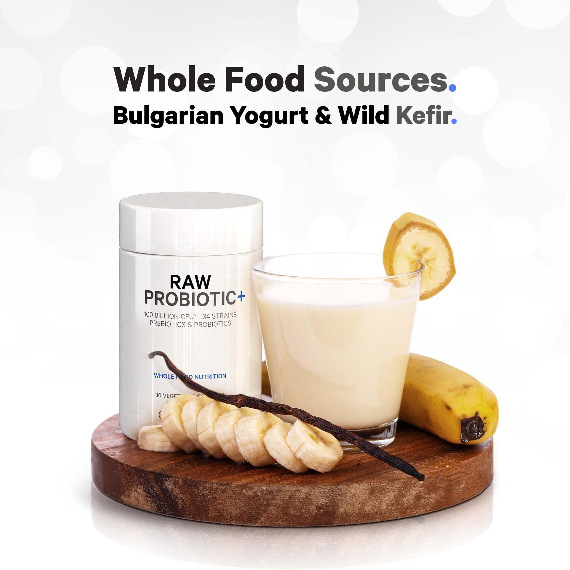 Codeage Codeage Raw Probiotic+ Supplement - 34 Probiotic Strains, 100 Billion CFUs, Raw Whole Food Probiotics, Digestive Enzymes, Raw Fruits & Veggies Prebiotics - Wild Kefir Culture - Non-GMO - 30 Capsules