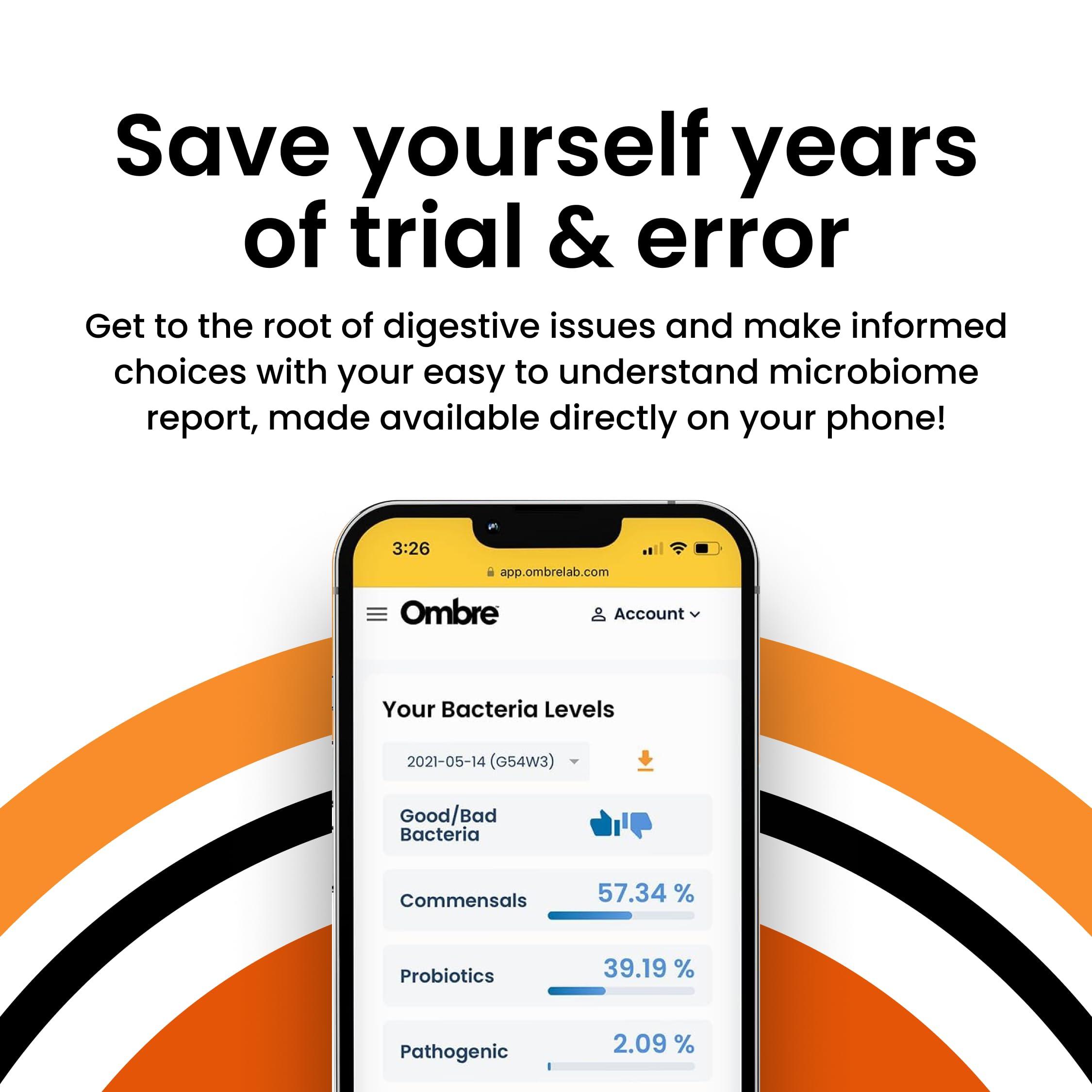 Ombre Ombre Gut Health Test Kit - Probiotic Recommender at Home Test for Women & Men - Detailed Custom Gut Microbiome Analysis for Digestive, Immune and Mental Health with Food Suggestions