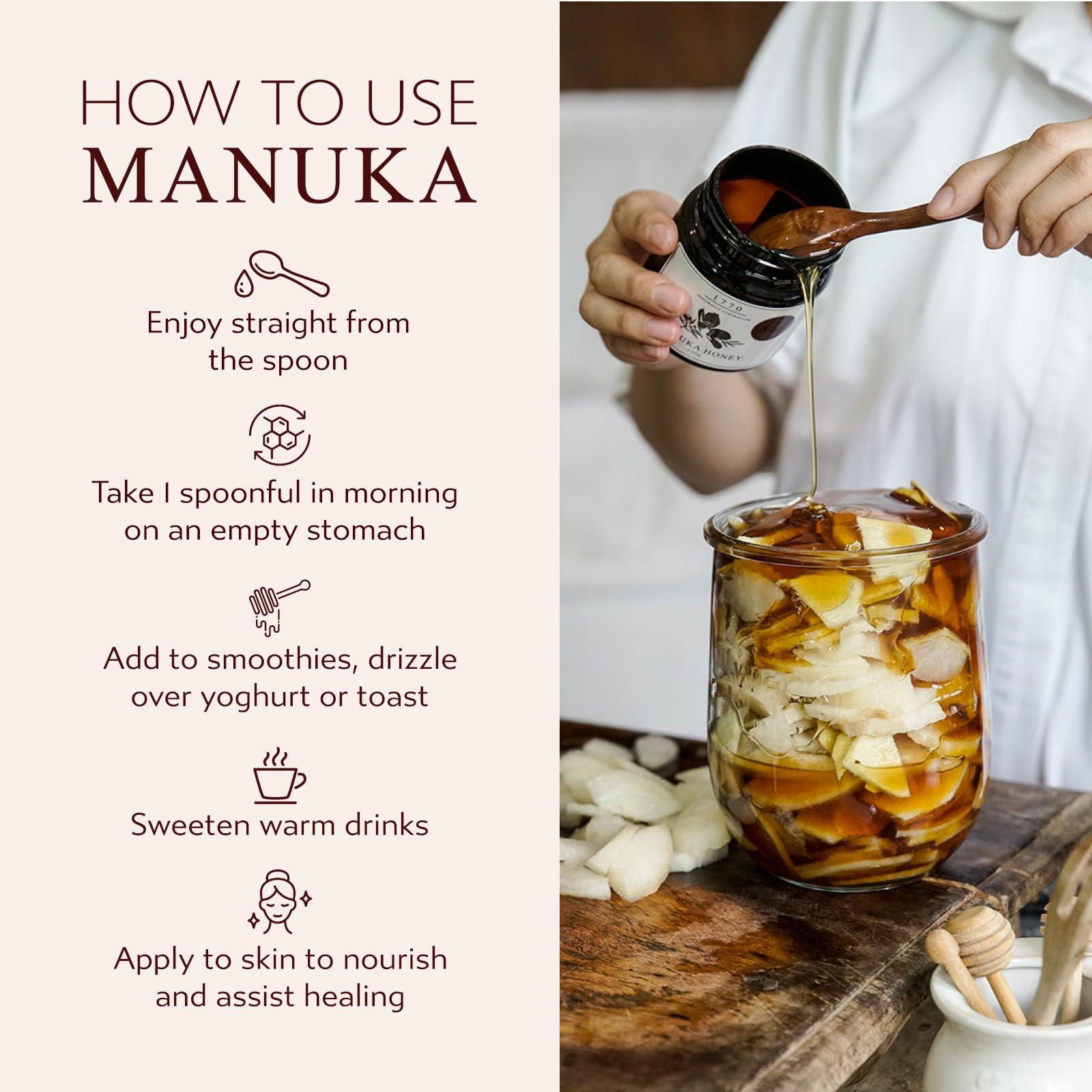 1770 Naturally Australian 1770 Naturally Australian Manuka Honey MGO 500+ Raw Organic Honey Non-GMO, 8.8oz(250g), High Strength, Superfood