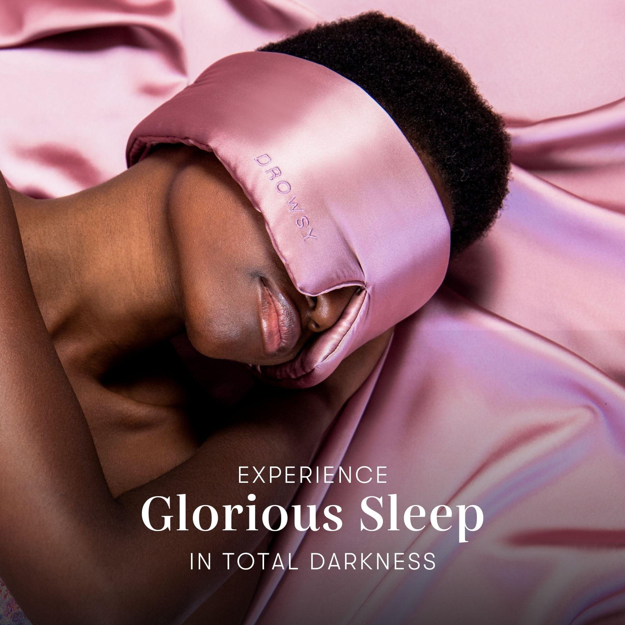 Drowsy DROWSY Silk Sleep Mask. Face-Hugging, Padded Silk Cocoon for Luxury Sleep in Total Darkness. (Damask Rose)