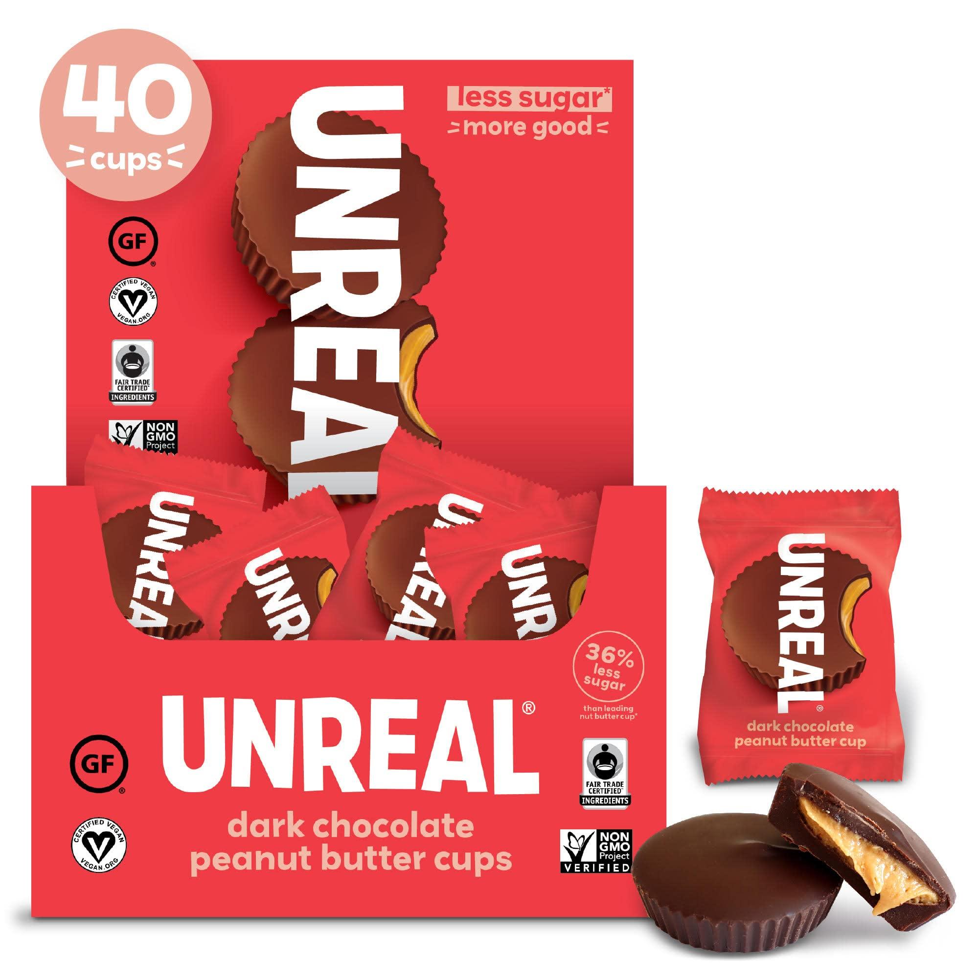 UNREAL UNREAL Dark Chocolate Peanut Butter Cups | Vegan, Gluten Free, Less Sugar | 40 Cups