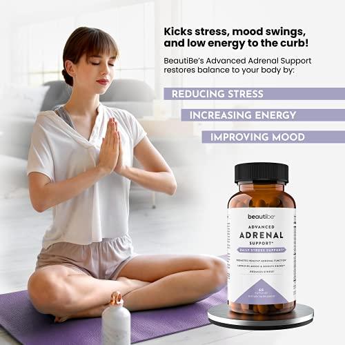 BeautiBe Adrenal Support for Women & Men Cortisol Manager Natural Stress Relief Supplement - Adrenal Fatigue, Mood Health, and Energy Supplements with Ashwagandha & L-Tyrosine 60 Non-GMO Veggie Capsules