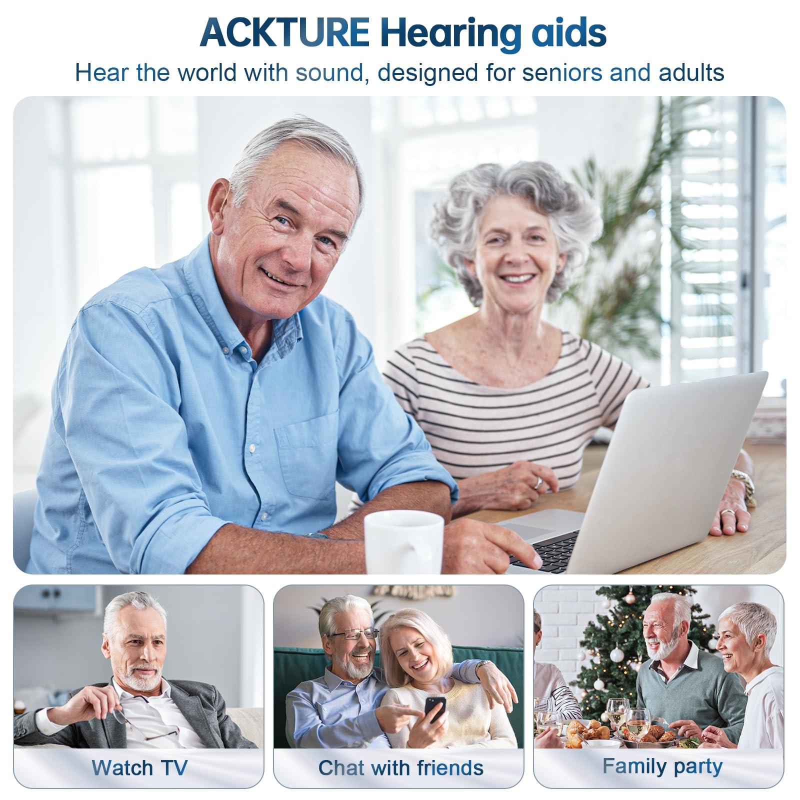 ackture Hearing Aids, RIC Rechargeable Hearing Aids for Seniors Adults with Noise Cancelling, Behind-The-Ear 16-Channel Digital Invisible Hearing Amplifier Devices with LED Charging Case for Moderate to Severe Hearing Loss