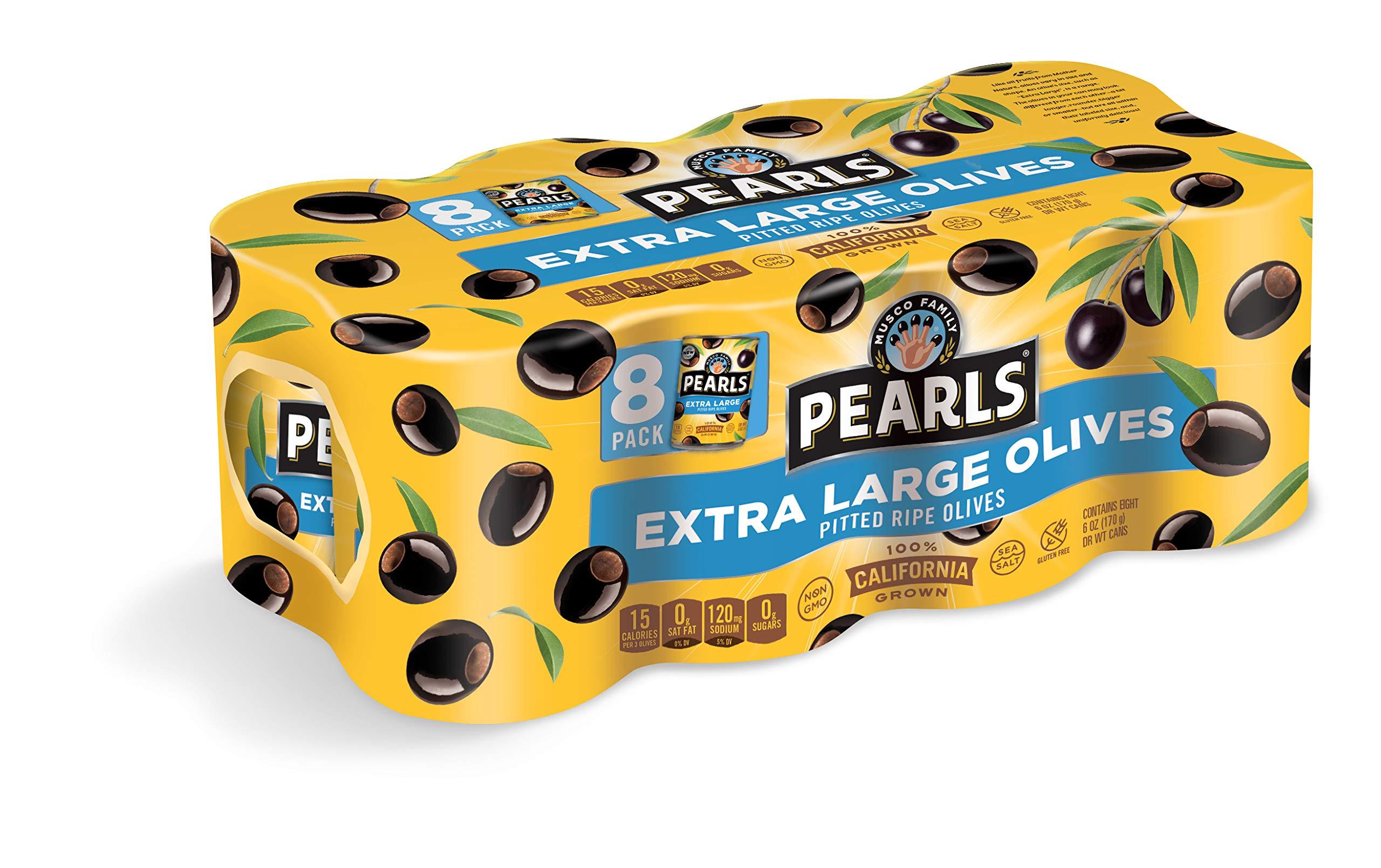 PEARLS Pearls Extra-Large Ripe Pitted Olives, Pack of 8, 6 oz Cans