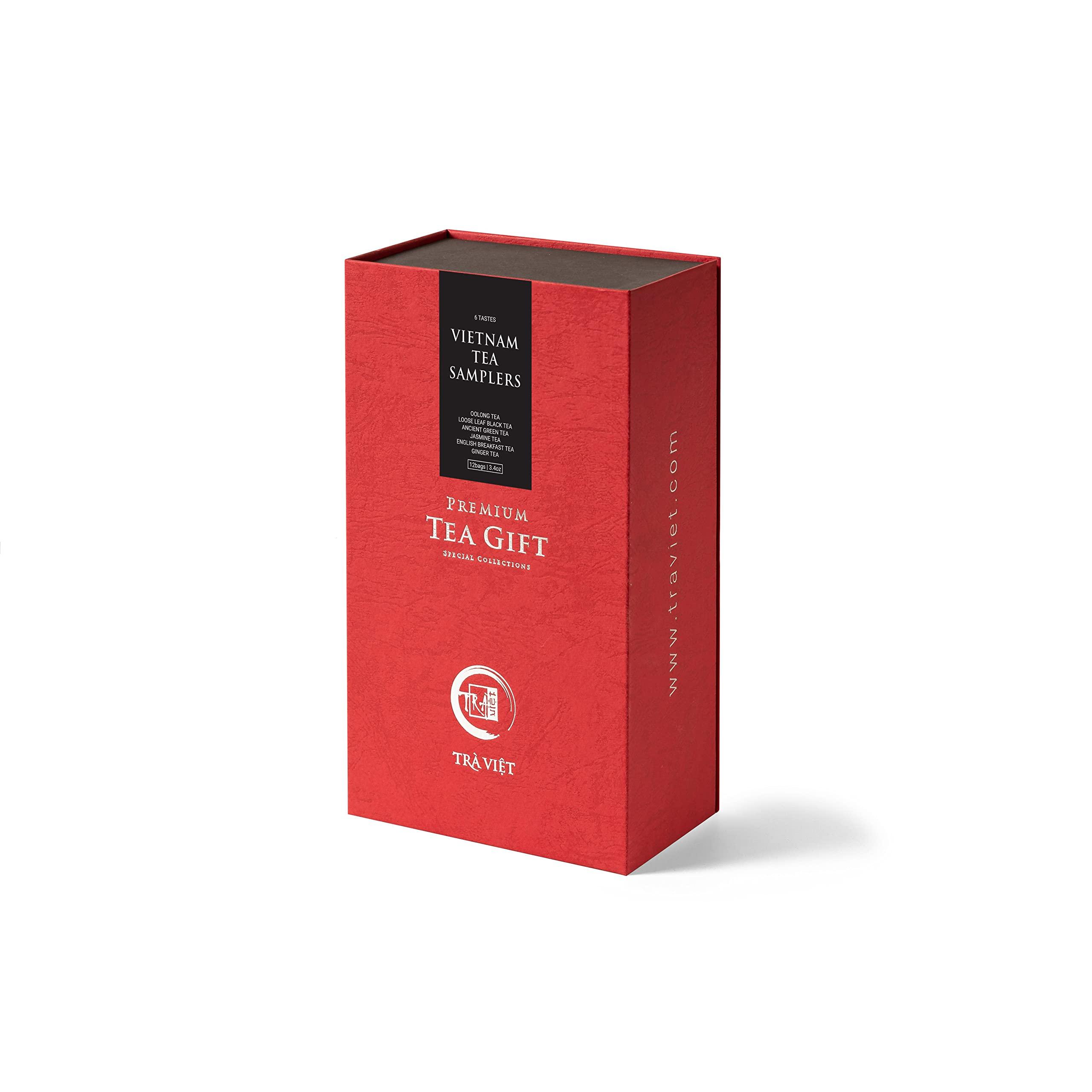 TRA VIET TRAVIET TRAVIET Gift Set | Gifts For Holiday | The Best Collection For Vietnam Tea Sampler 6 Tastes | Oolong Tea - Loose Leaf Black Tea - Ancient Green Tea - Jasmine Tea - English Breakfast Tea - Ginger Tea