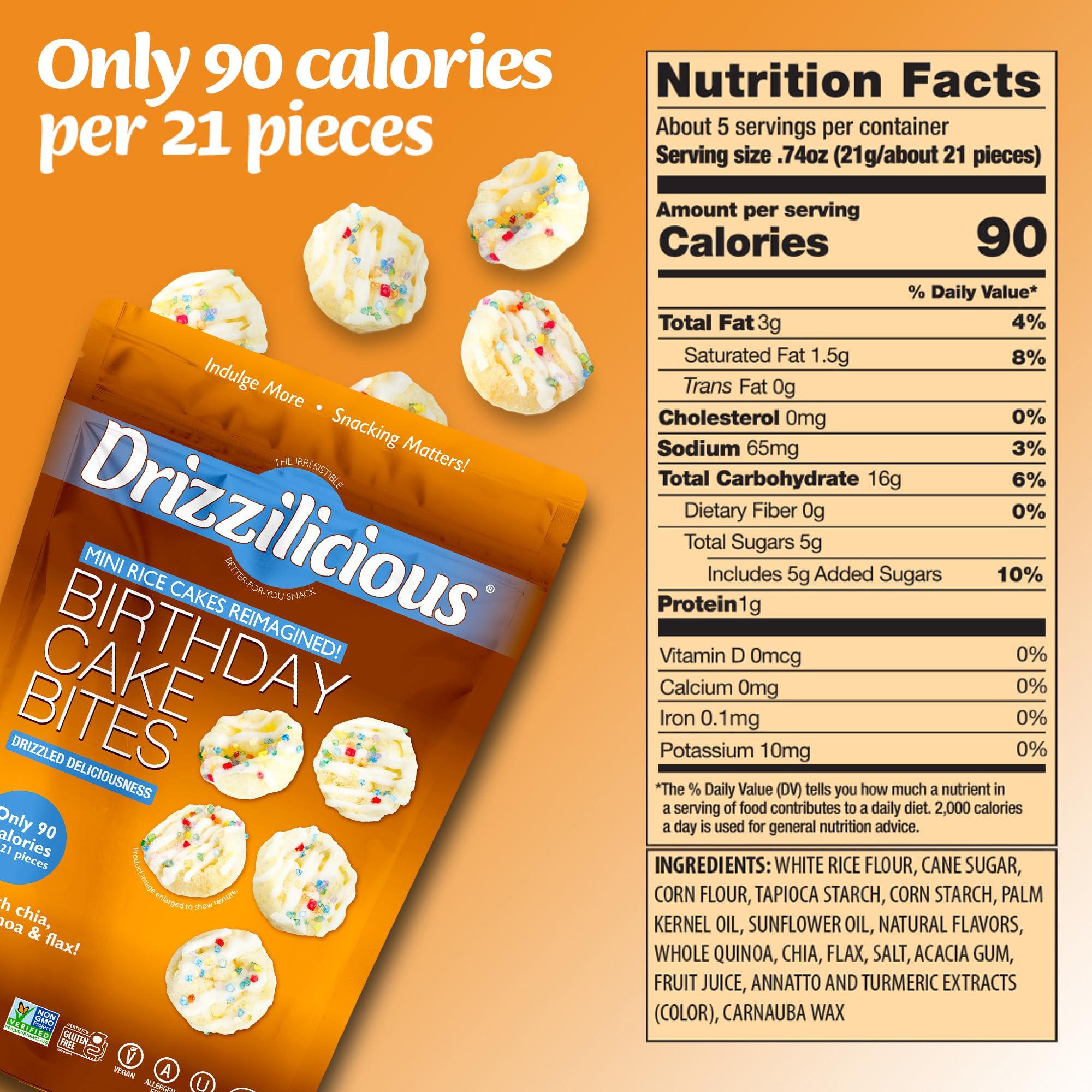 Drizzilicious Drizzilicious Mini Rice Cakes Birthday Cake - Rice Crisps, Healthy Snack for Adults and Kids, Flavored Rice Cakes, Vegan, Gluten Free, Allergen Free, Only 90 Calories Per Serving - 4 oz (Pack of 2)