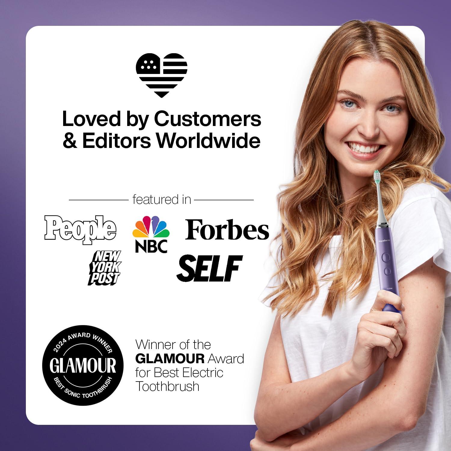 Aquasonic Aquasonic Vibe Series Ultra-Whitening Toothbrush ADA Accepted Electric Toothbrush - 8 Brush Heads & Travel Case 40,000 VPM Motor & Wireless Charging - 4 Modes w Smart Timer Satin Violet