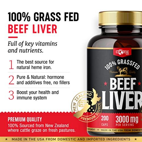 One Earth Health One Earth Health Beef Liver Capsules. 100% Grass Fed New Zealand Beef Liver. Pasture Raised. GMO and Filler Free. 200 Capsules (3,000mg Serving)