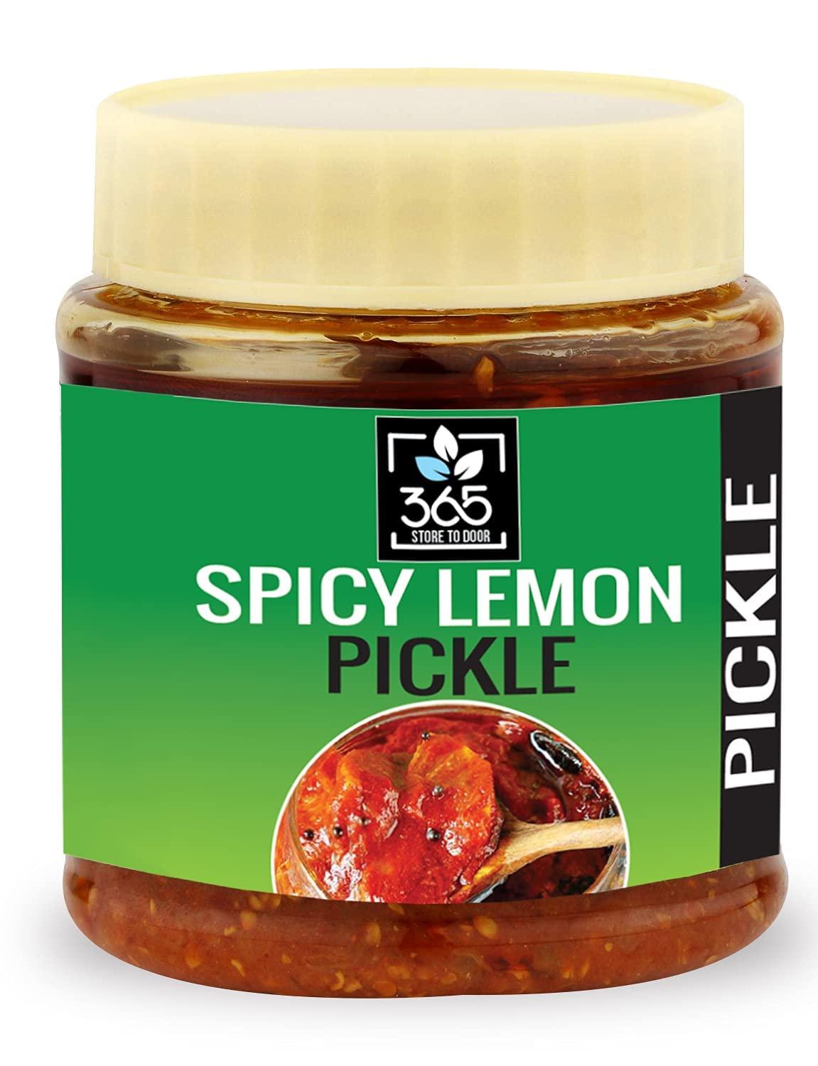 Veena Veena 365 Store to Door Spicy Lemon Pickle, 250g | Spicy Lime Achaar | Tikha Nimbu Ka Achar | Homemade, No Preservatives, No Oil | 100% Pure & Hygiene | Ready to Eat