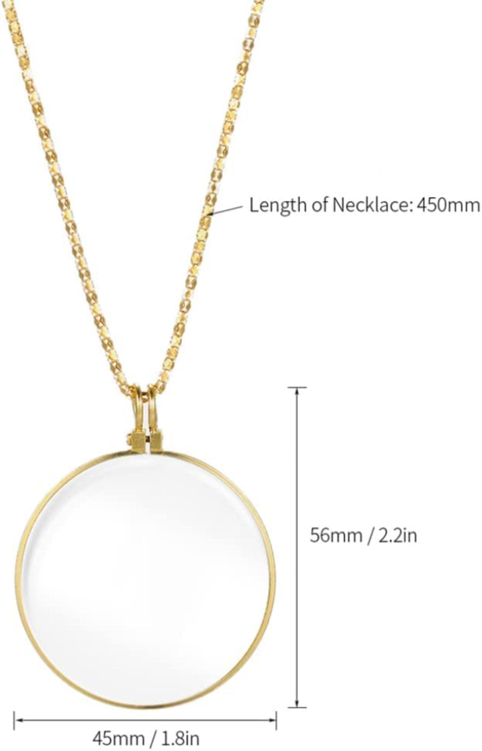JDXQBLD JDXQBLD Magnifying Glass Necklace Pendant 5X Necklace Magnifier Chain Monocle Reading NewspaperMagazine Map for s Silver,A-Golden