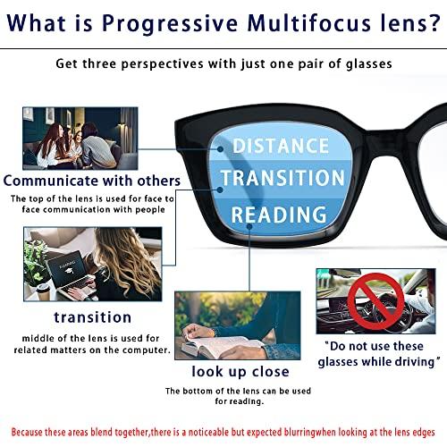HIYANJN HIYANJN 3 Pack Progressive Multifocal Reading Glasses for Women Men Oprah style Blue Light Blocking Spring Hinger Readers