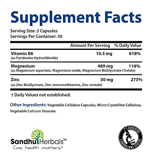 SANDHUHERBALS Sandhu Herbals Zinc Magnesium Aspartate Supplement 90 Capsules| Made in The USA| Recovery & Sleep Supplement, Promotes Muscle Recovery, Immune Support & Restorative Sleep with Vitamin B6