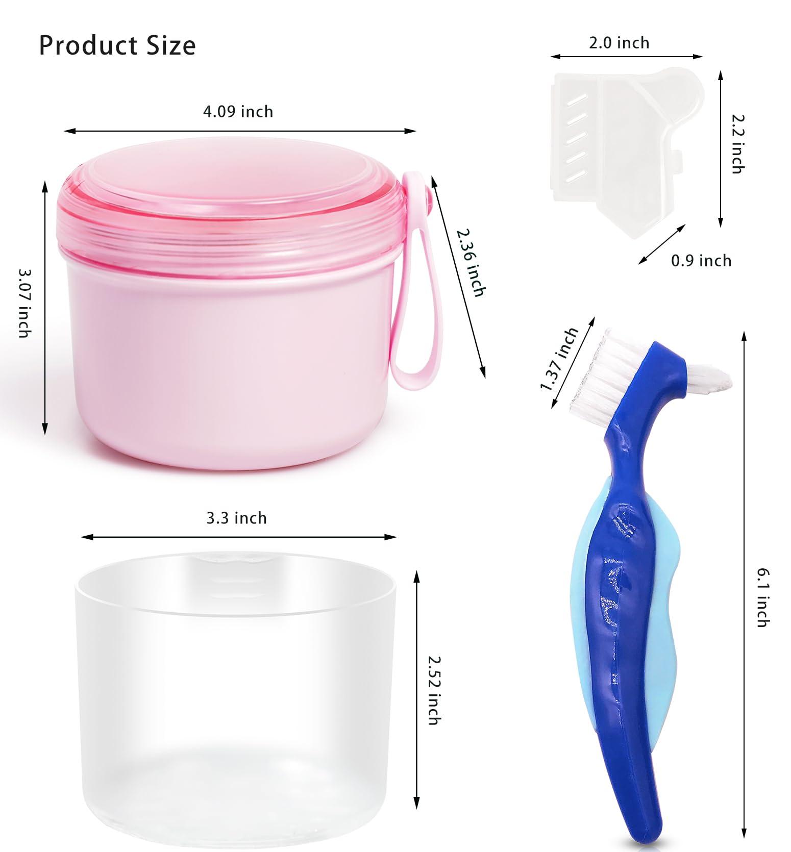 Mckkor Mckkor Denture Case with Denture Brush, Waterproof Denture Bath with Portable Denture Brush Holder,Partial Denture Case with Basket denture cups for soaking dentures (pink)