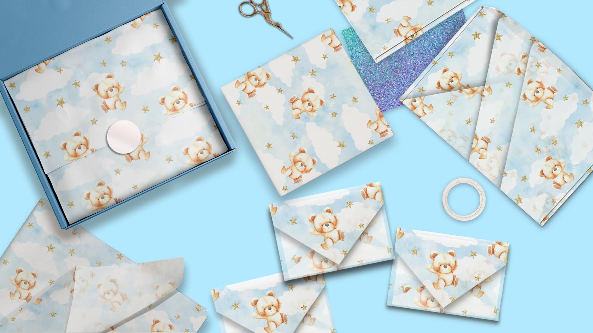 Pro Supply Global Teddy Bears Printed Tissue Paper for Gift Bags or Boxes and Wrapping - Baby Shower Bulk Decorative Art Tissue Paper for Packaging and Gifting | 24 Sheets 20\" x 30\"
