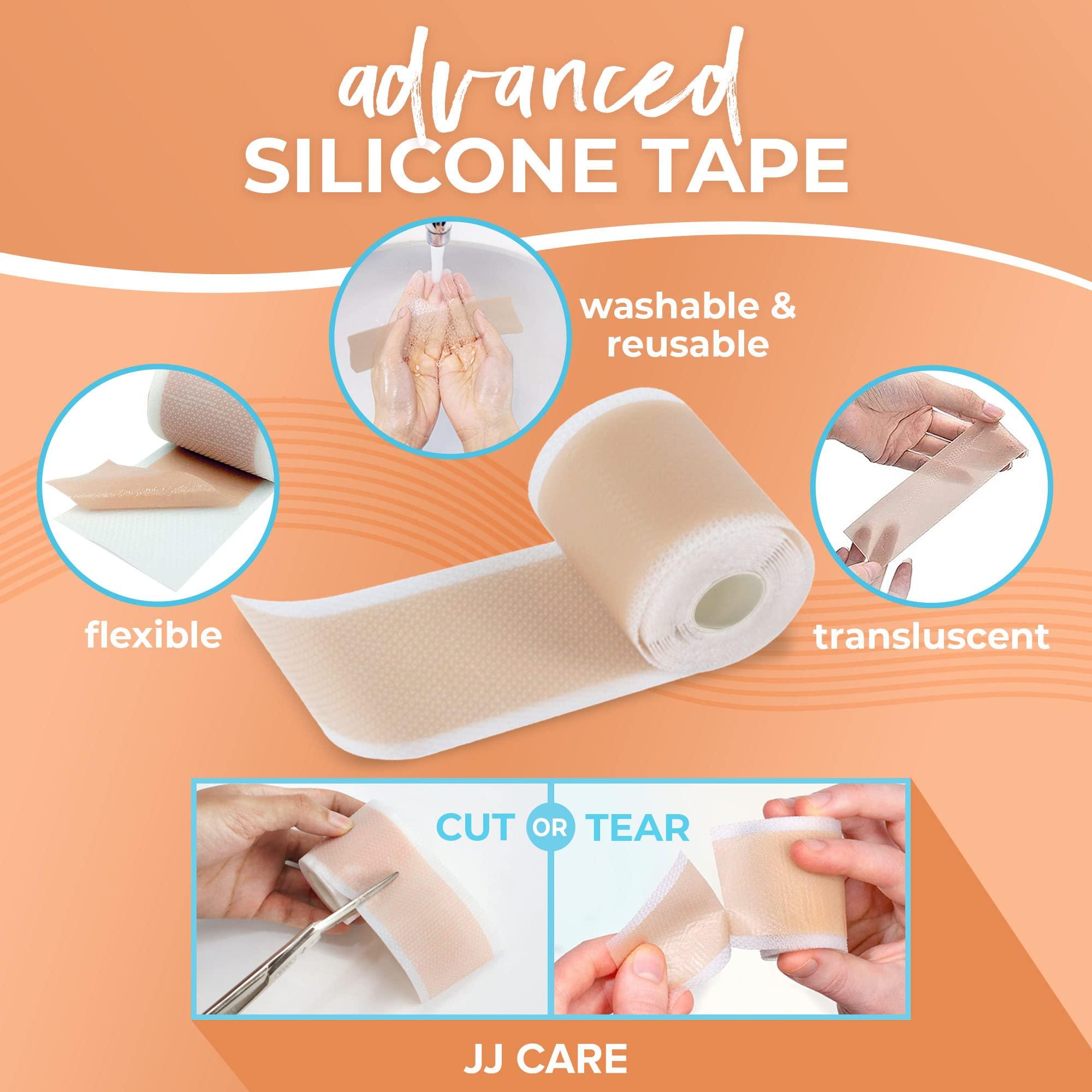 JJ CARE Soft Silicone Tape, 1.6” x 120” Flexible Silicone Scar Tape, Medical Grade Silicone Strips for Scars, Washable & Reusable Scar Tape for Surgical Scars, Latex-Free Scar Tape