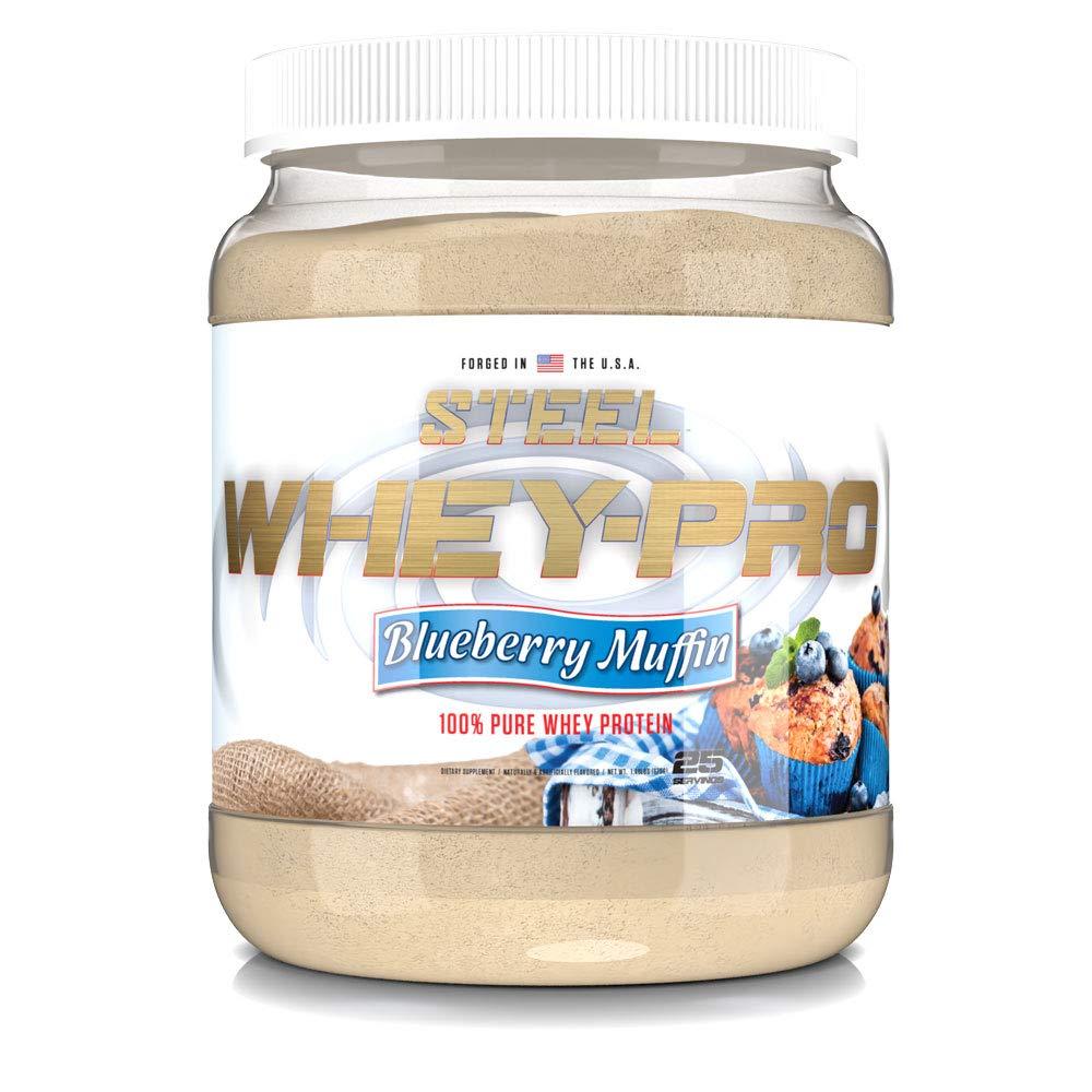Steel Supplements Steel Supplements Whey-Pro | 100% Pure Whey Protein Powder for Men and Women | Blueberry Muffin | Muscle Gain & Lean Muscle Recovery | Gluten Free | 1.48 lbs | BCAA 5g | Non-GMO | 25 Servings