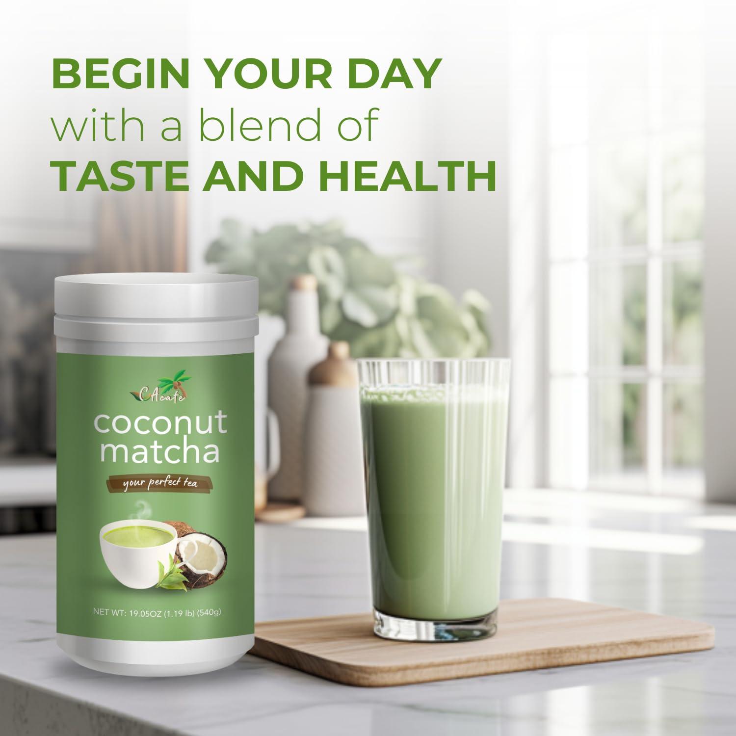 CAcafe CAcafe Coconut Matcha - Instant Japanese Health Drink - Creamy & Sweet - Hot or Iced Green Tea Latte Mix - New Look, Reduced Sugar - Non-GMO - No Artificial Flavors or Colors | 6-Pack