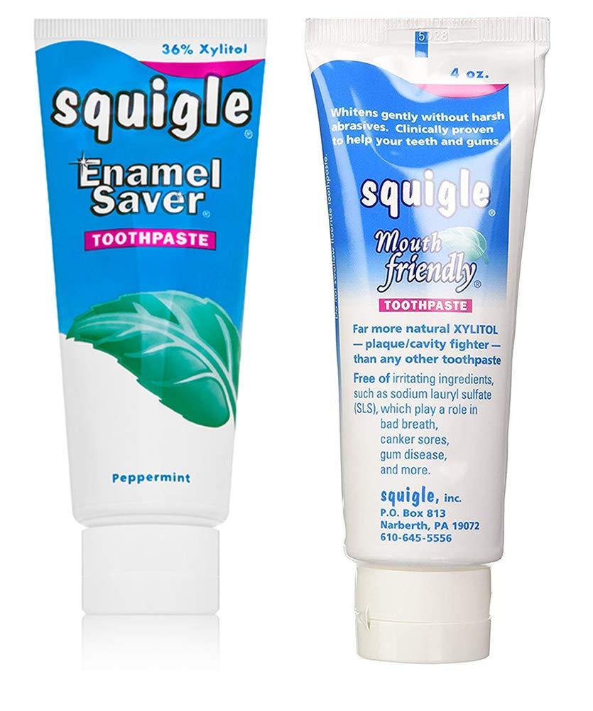 Squigle Squigle Enamel Saver Toothpaste (Canker Sore Prevention & Treatment) Prevents Cavities, Perioral Dermatitis, Bad Breath, Chapped Lips - 4 Pack