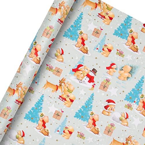 Hallmark Hallmark Forever Friends Christmas Wrapping Paper and Gift Tag Bundle - 3 Rolls of Paper in 1 Design with 3 Packs of 5 Gift Tags