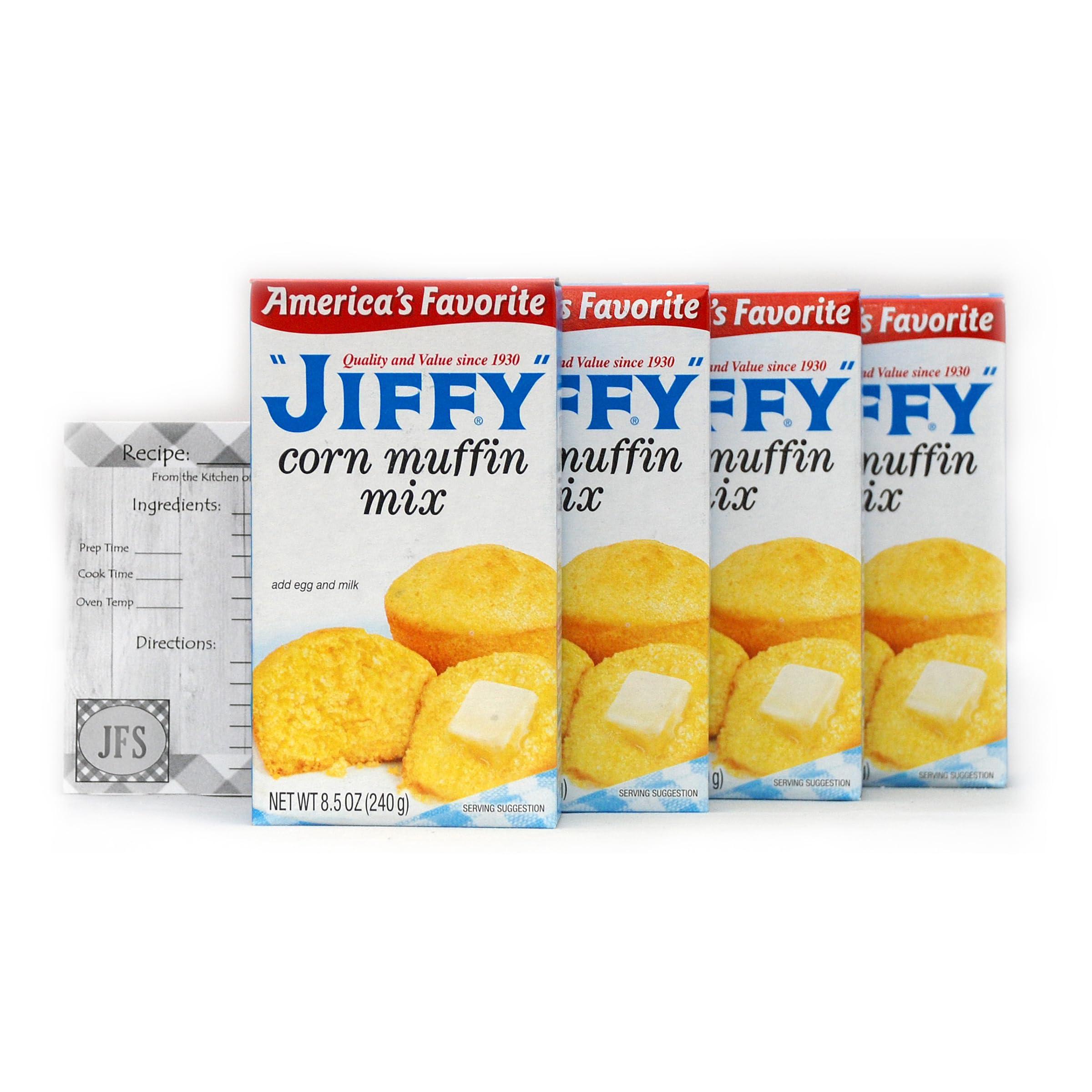 JFS Grocery Jiffy Corn Muffin Mix (Pack of 4), 8.5 oz (240g) Bundled with a JFS Recipe Card