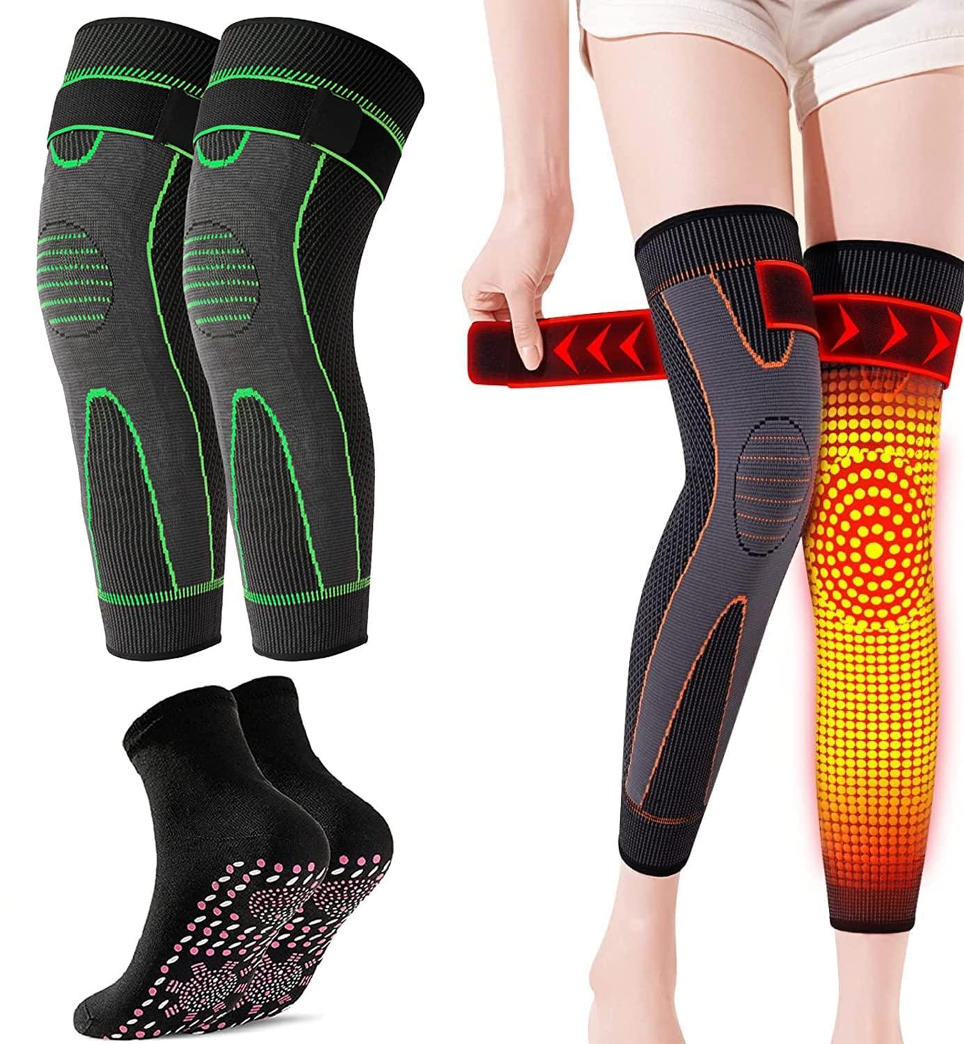 Thrseely Tourmaline Acupressure Self-heating Shaping Knee Sleeve with Socks Set, Mugwort Acupressure Heating Knee Sleeve Tourmaline Self-Heating Knee Pads with Black Self-Heating Socks for Men and Women, 2XL