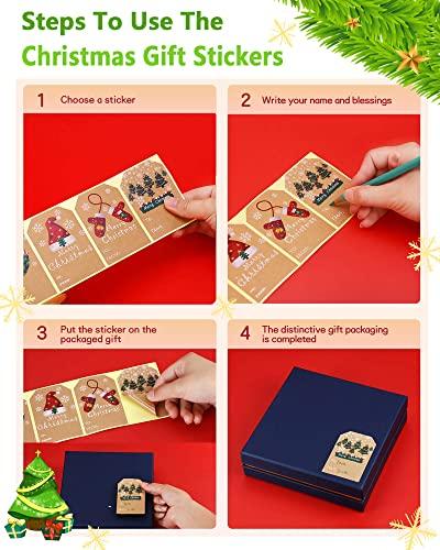 kakumfu Christmas Gift Tags Stickers 200 Pieces Christmas Name Tag Stickers Self Adhesive Kraft Paper Holiday Tags Christmas to from Stickers KAKUMFU Xmas Presents Label