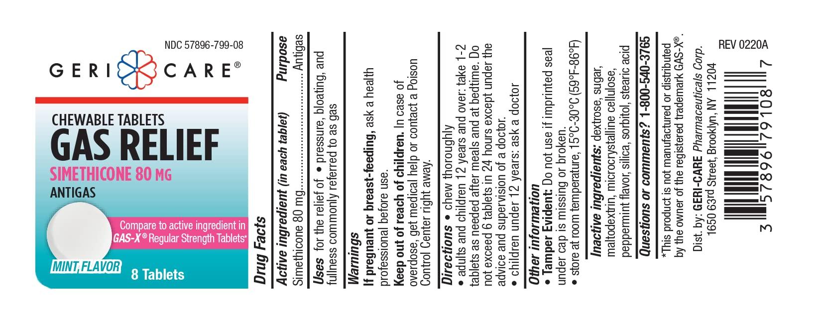 GeriCare GeriCare Chewable Gas Relief Simethicone 80mg, Fast-Acting Relief from Digestive Gas Buildup, Bloating and Abdominal Discomfort, 8 Count (Pack of 1)