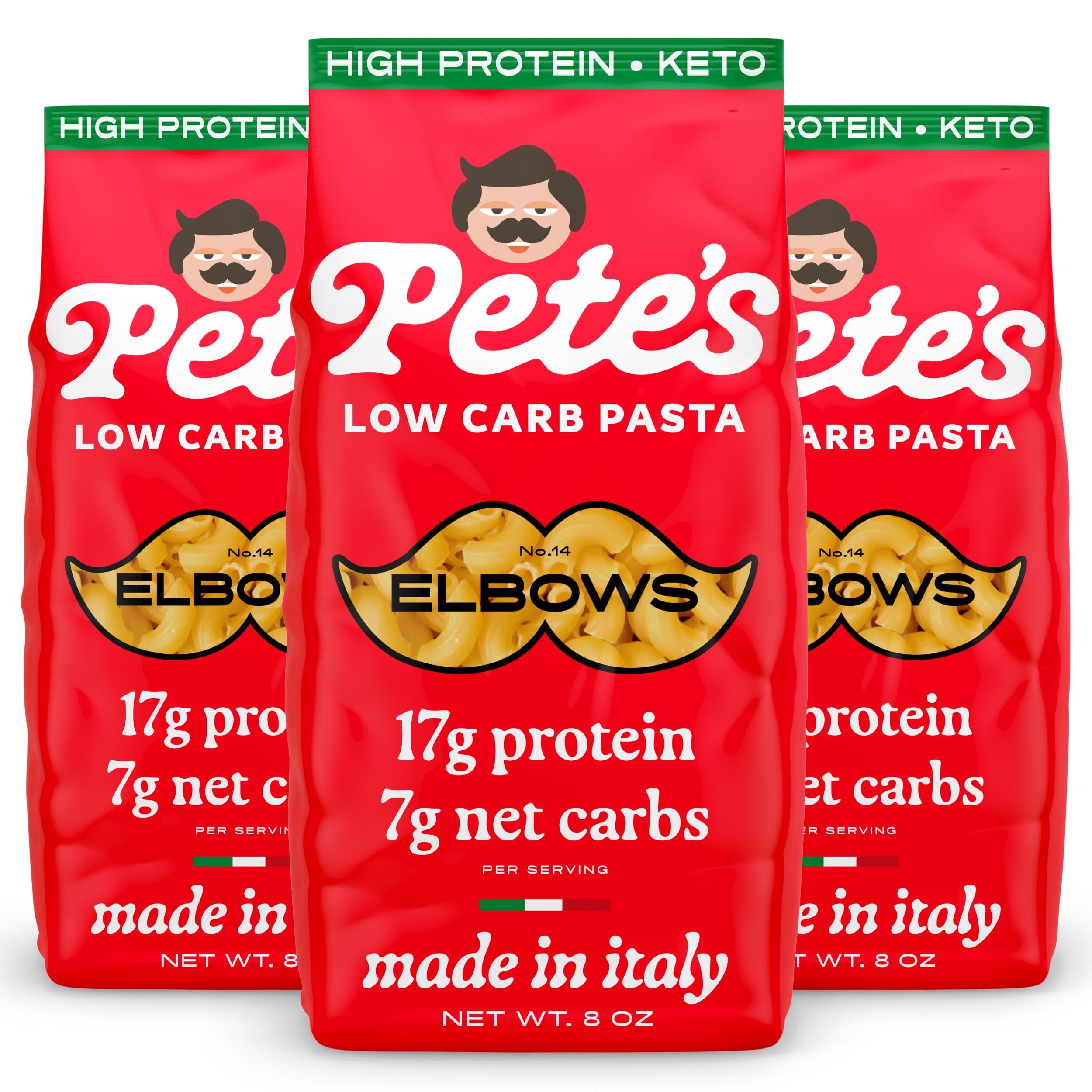 Pete\'s Pasta Pete\'s Pasta 3 Pack Elbow Noodles Pasta 8oz 7g Low Carb Pasta 17g High Protein Pasta Authentic Italian Keto Pasta Noodles Healthy Low Calorie Elbow Pasta Wheat Pasta Imported from Italy