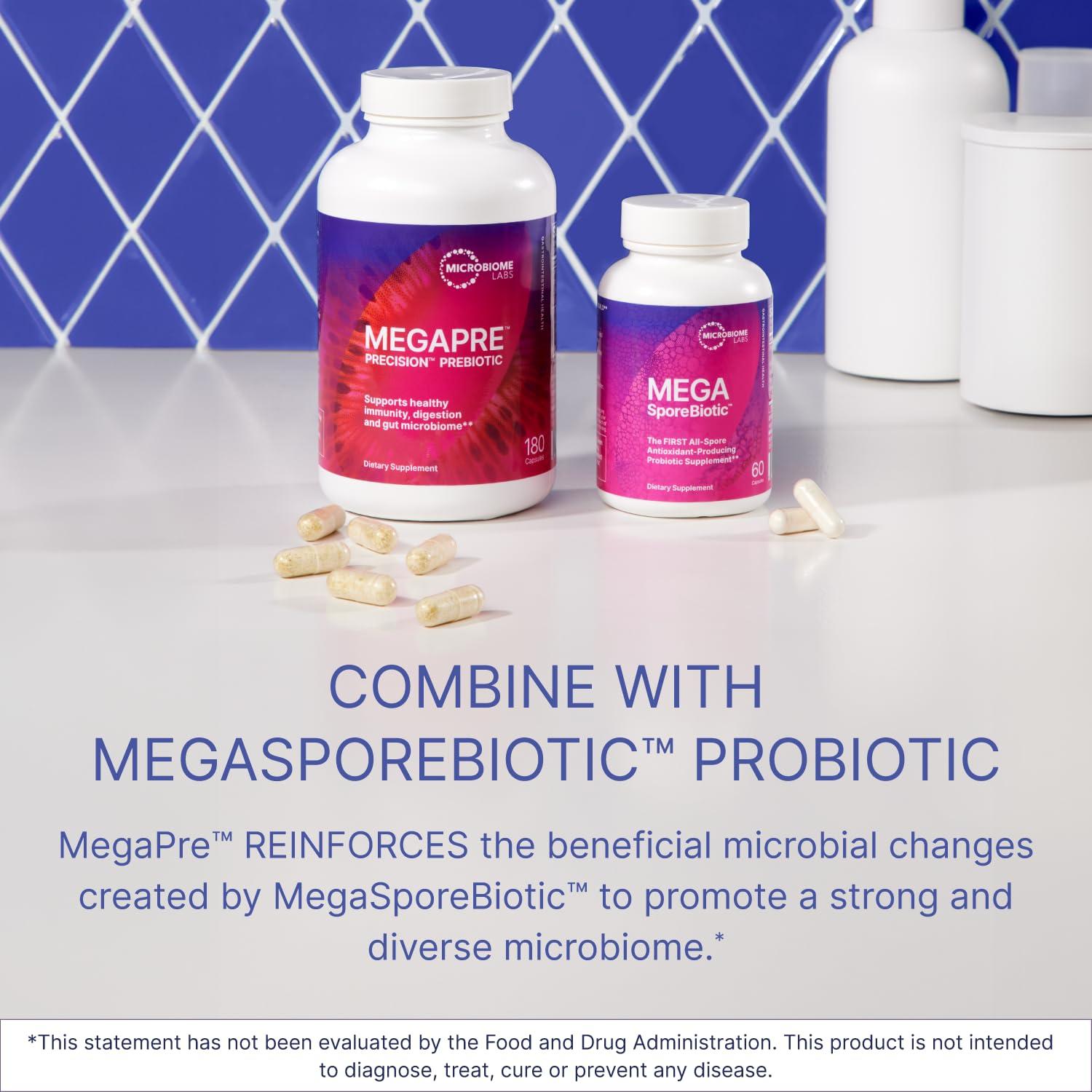 Microbiome Labs Microbiome Labs MegaPre Prebiotic Fiber Supplement in Vegetable Capsules - Prebiotic Supplement with Clinically Tested Oligosaccharides - Support Microbial Diversity & Gut Health (180 Capsules)