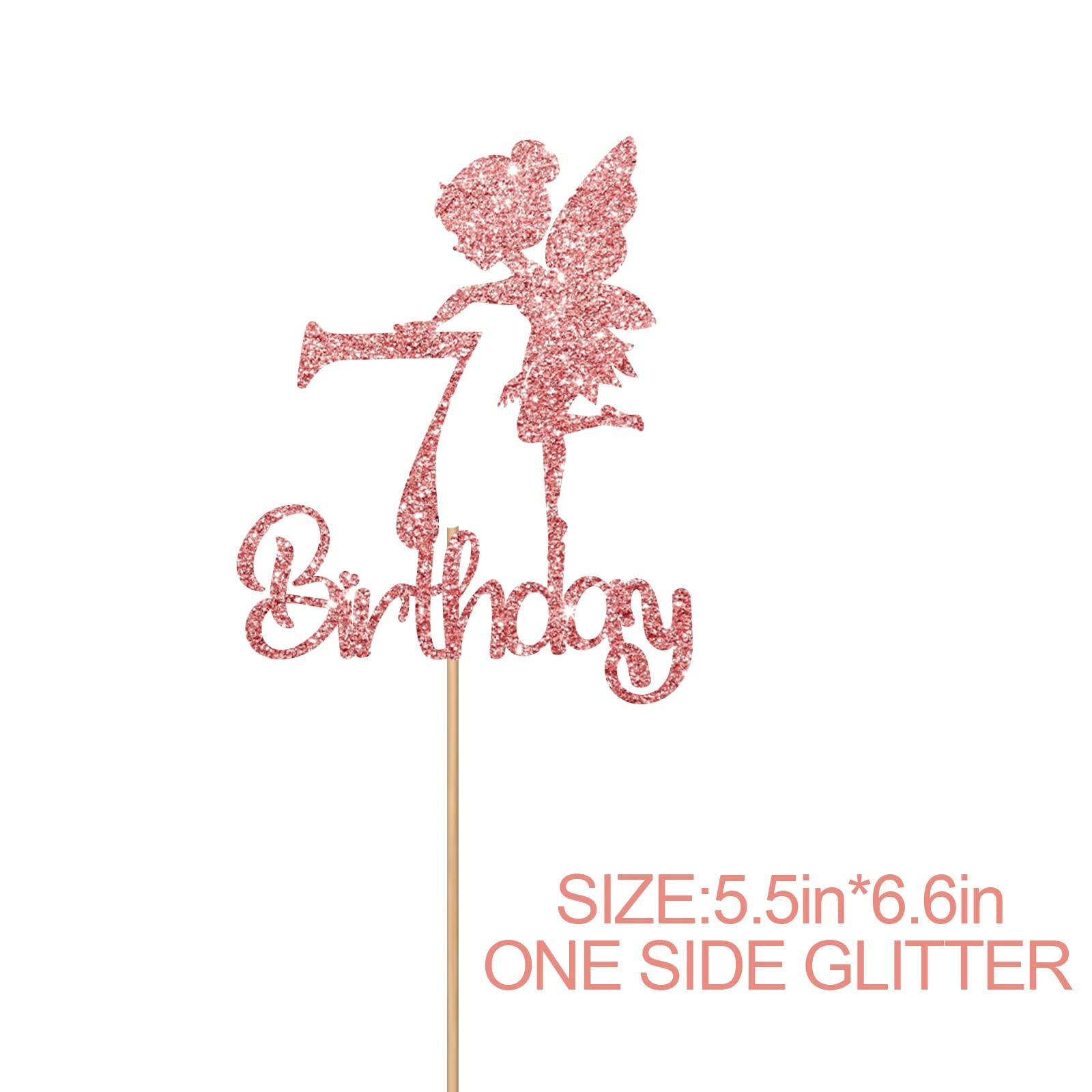 ANNATZQ Rose Gold Fairy Happy 7th Birthday Cake Topper, Fairy Seven Sign Cake Topper, Girl\'s Birthday/7th Anniversary Party Decorations Supplies