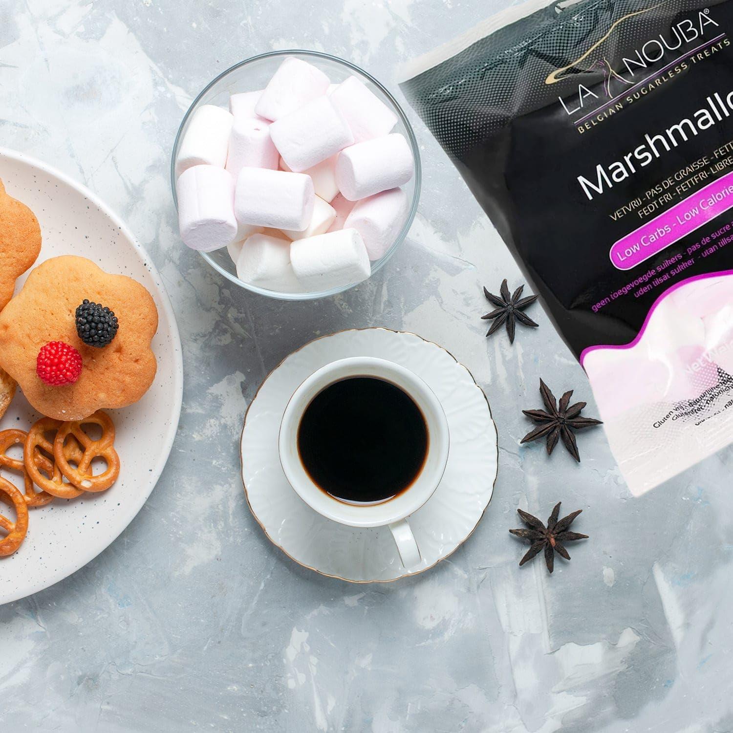 La Nouba La Nouba Sugar-Free Marshmallows 2.7 oz. Pack Low Calorie, Low Carb, Fat-Free and Gluten Free Snack Traditional Delicious Taste All Natural and Healthy Marshmallows