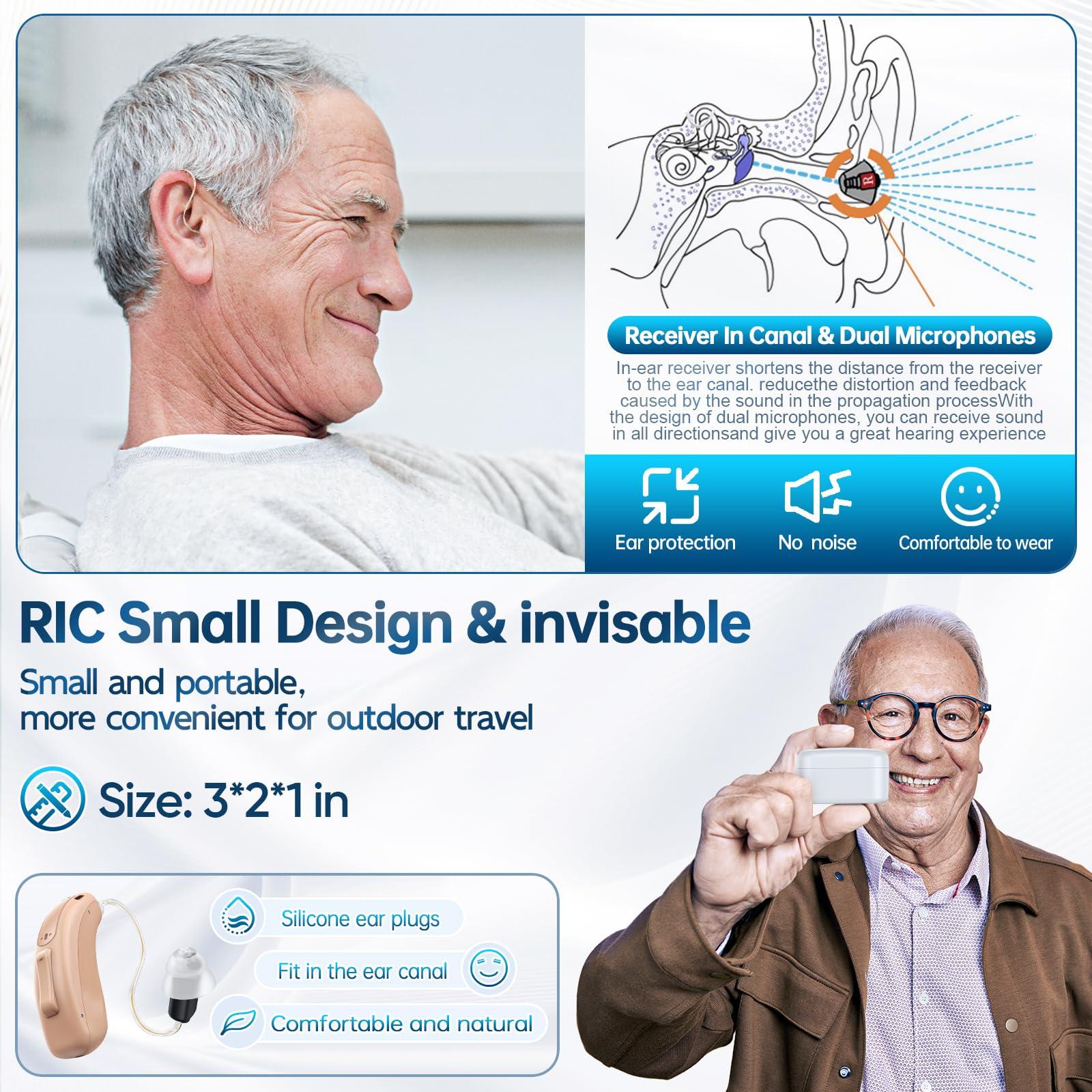 ackture Hearing Aids, RIC Rechargeable Hearing Aids for Seniors Adults with Noise Cancelling, Behind-The-Ear 16-Channel Digital Invisible Hearing Amplifier Devices with LED Charging Case for Moderate to Severe Hearing Loss