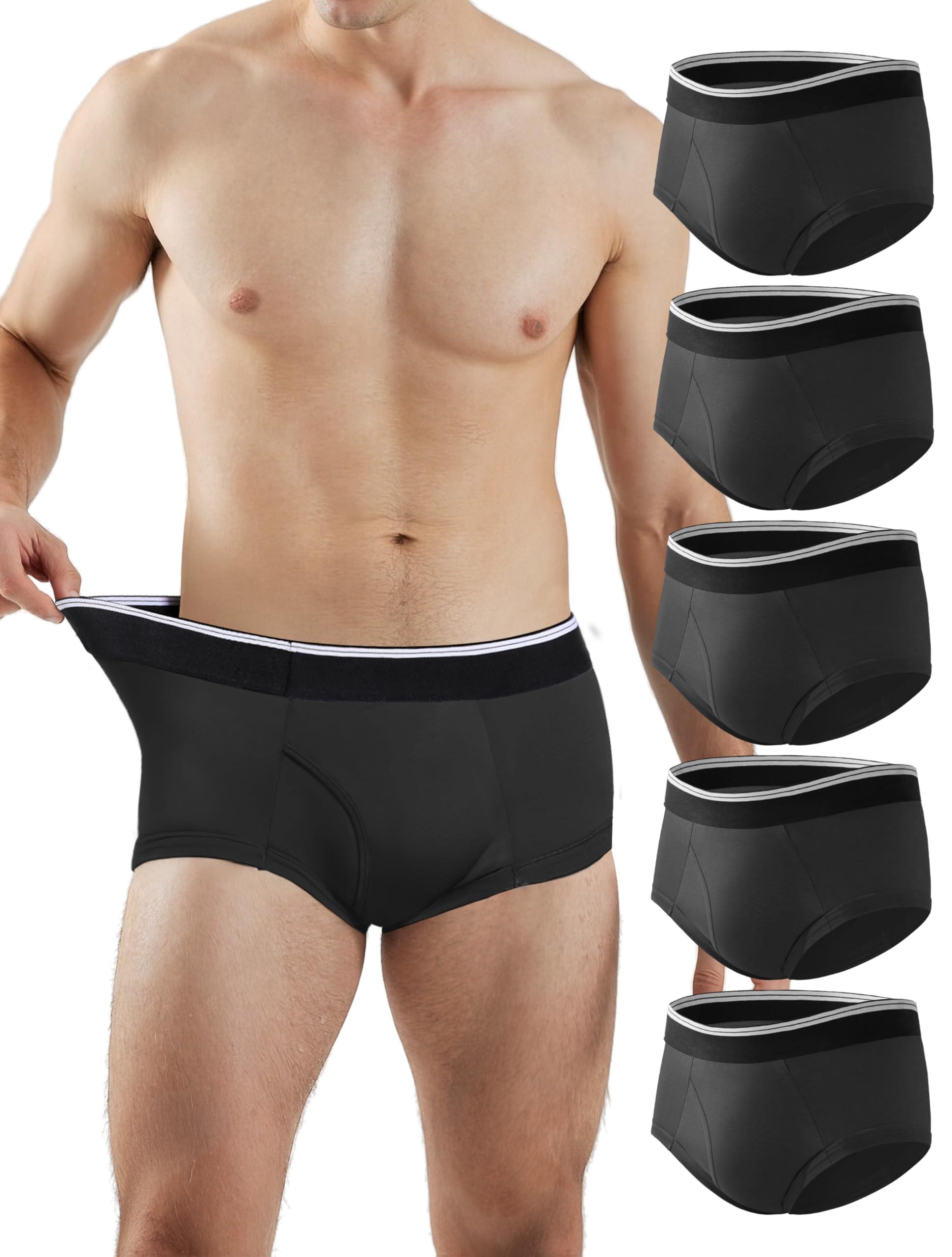 TIICHOO TIICHOO Washable Incontinence Underwear for Men Soft Male Protective Leak Proof Briefs with 50 ml Absorbency 5 Pack(XX-Large, 5 Black)