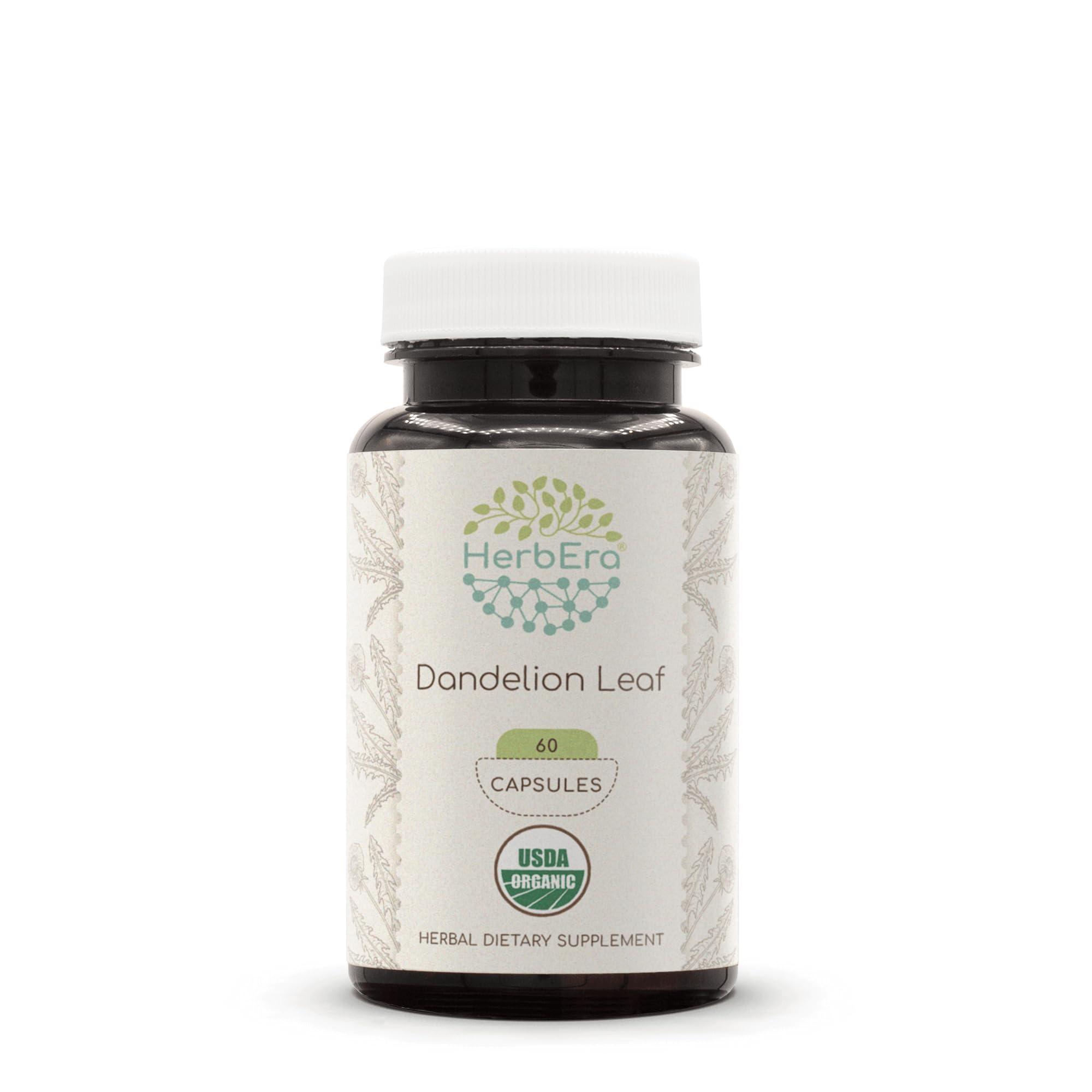 HerbEra HerbEra Dandelion Leaf 60 Capsules, 500 mg, USDA Organic Dandelion (Taraxacum Officinale) Dried Leaf (60 Capsules)
