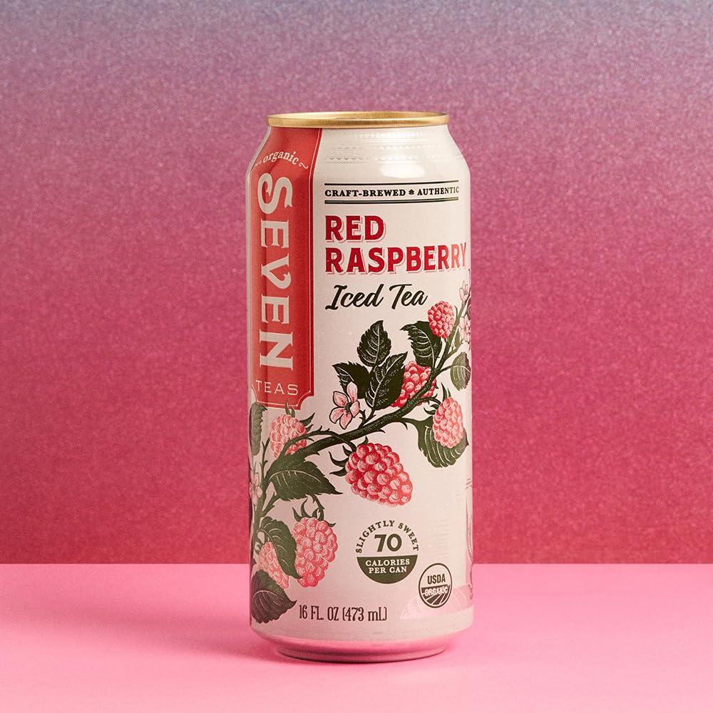 SevenTeas SevenTeas Rojo Raspberry Iced Tea, 16 OZ (Pack of 12 Cans), Lightly Sweetened Organic Iced Tea