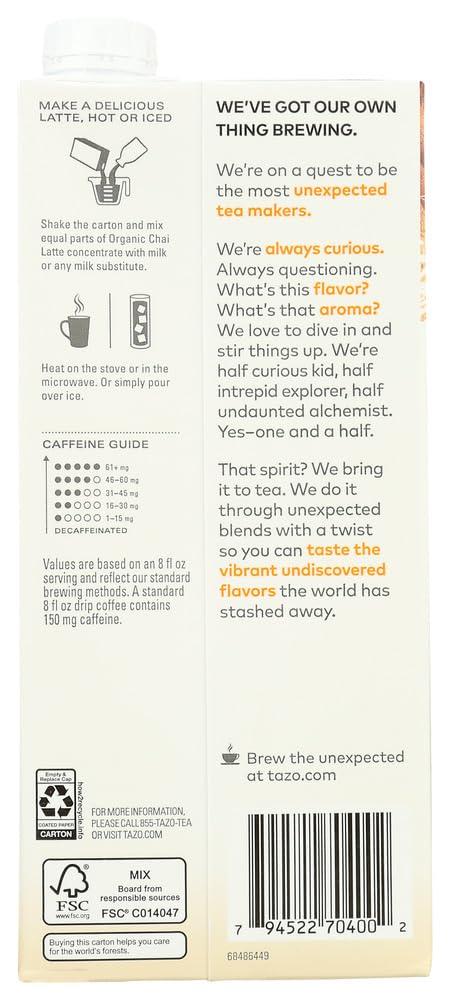 TAZO Tazo Spiced Black Tea Latte Concentrate, Organic, Chai Latte 32 fl oz 2 Pack