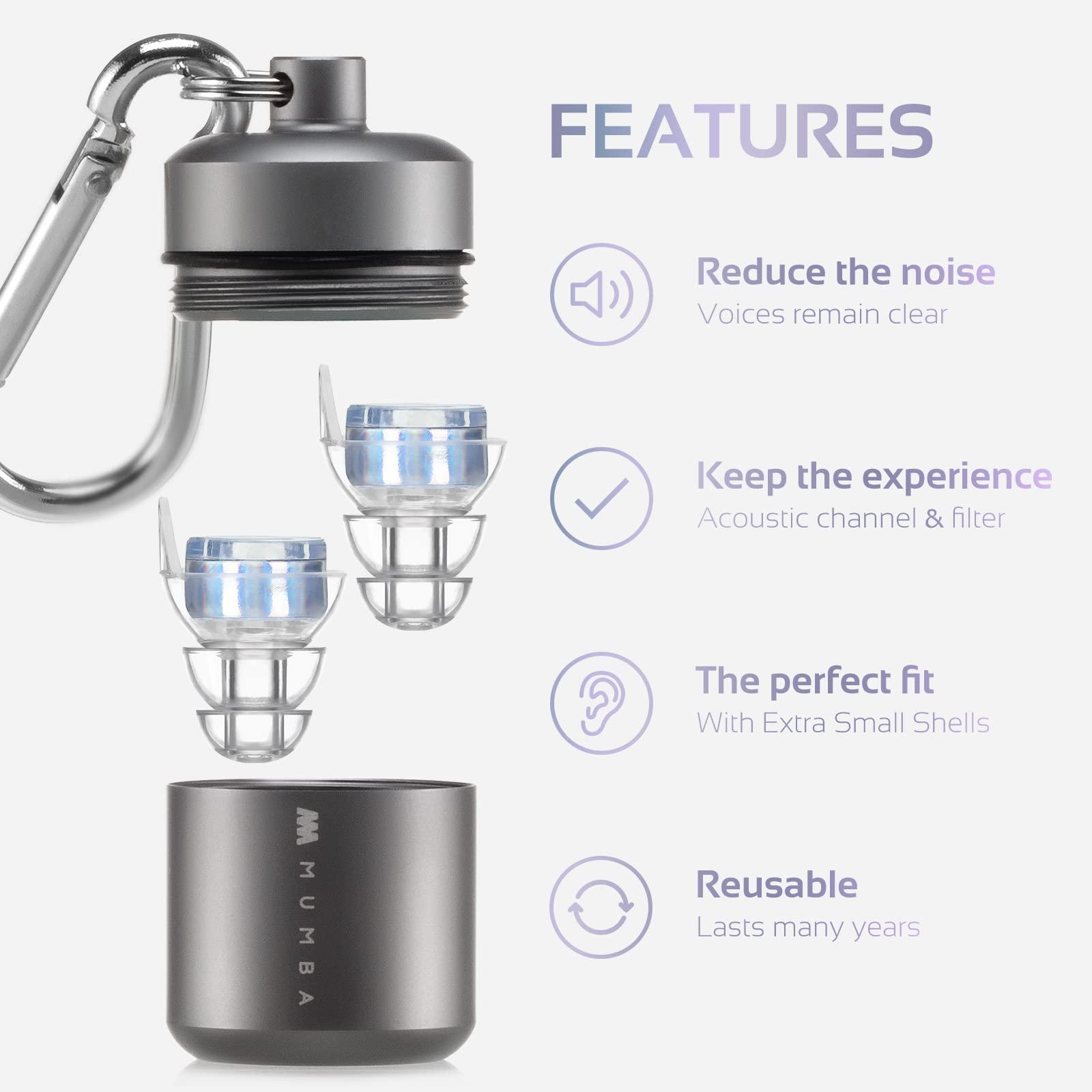 Mumba High Fidelity Concert Earplugs, Reusable Musicians Ear Plugs, 24dB Advanced Filter Technology Ear Protection for Music Festivals, DJs, Musicians