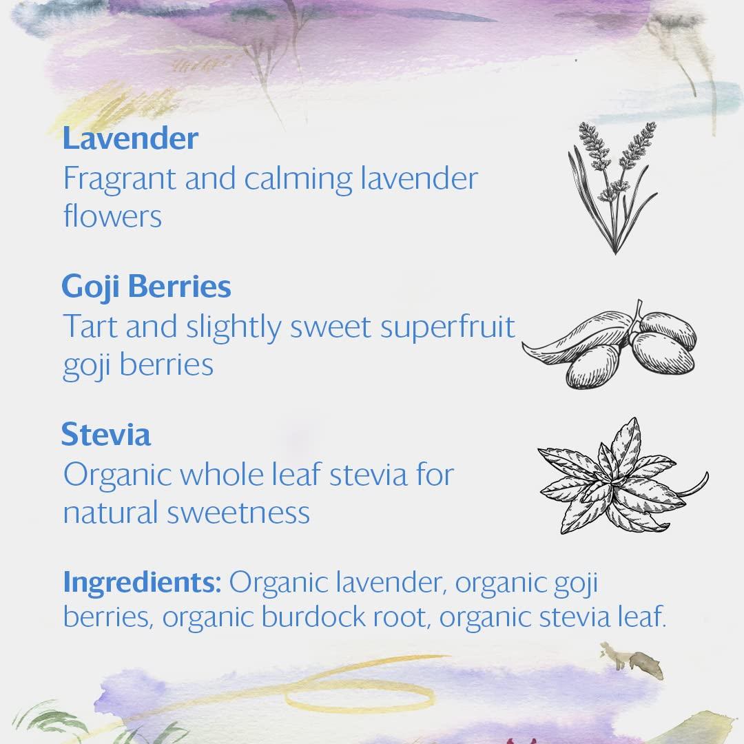 Grace Farms Grace Farms LAVENDER GOJI BERRY Herbal Teas (50 Sachet Pouch) | Naturally Sweet, Stress Relieving and Caffeine Free | Organic and Kosher Certified | Gives Back 100% of Profits