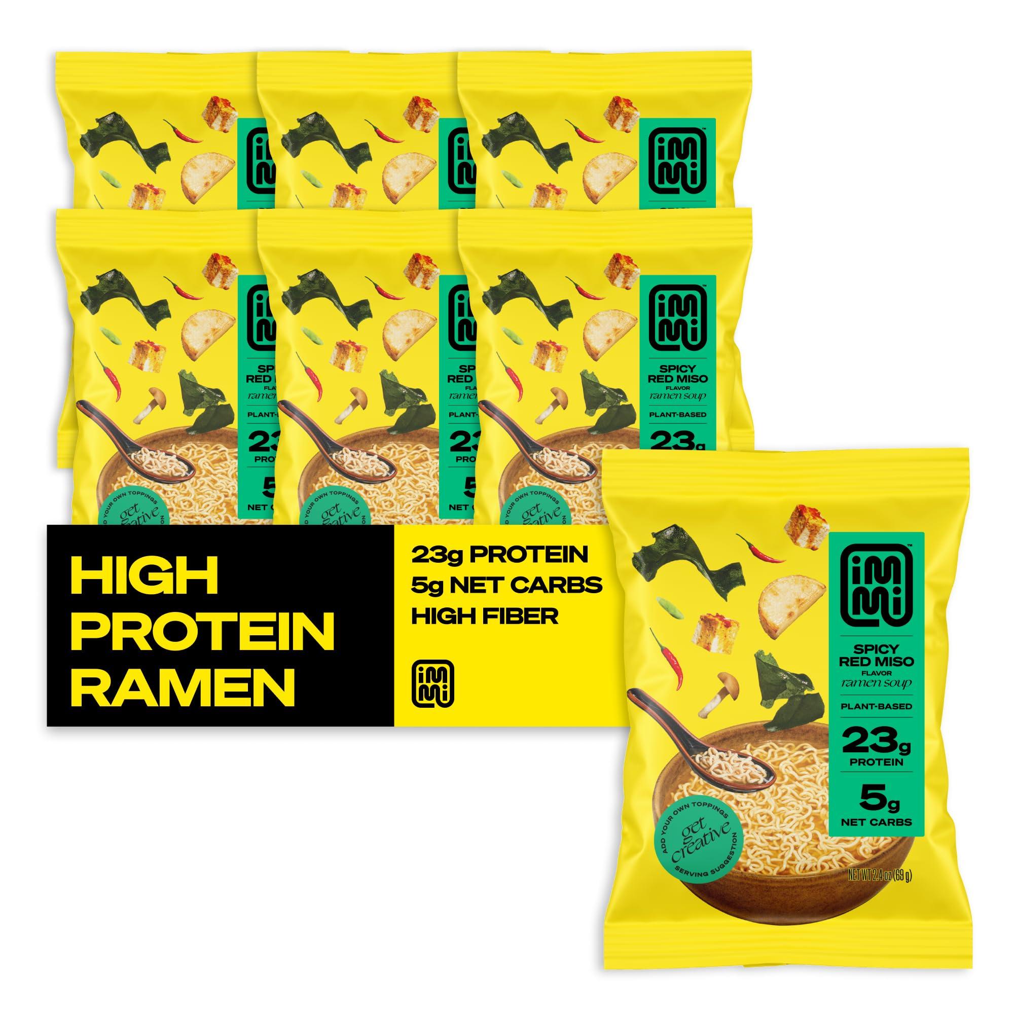 immi immi Spicy Red Miso Ramen, 100% Plant Based, Keto Friendly, Low Carb, High Protein, Packaged Noodle Meal Kit, Ready to Eat, 6 Pack