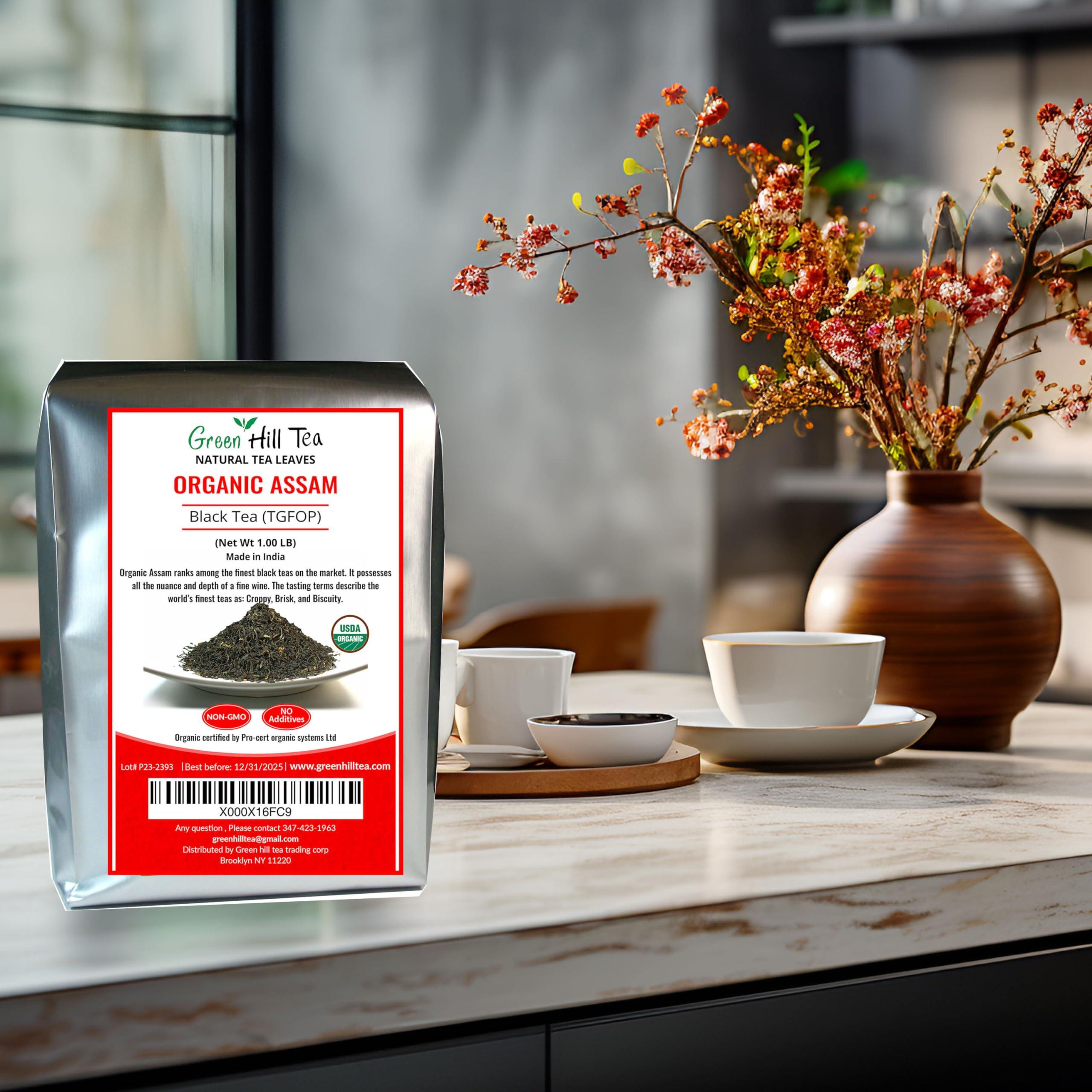GreenHillTea Greenhilltea, Assam TGFOP Black Tea with Tippy Flowery Malty Premium Black Tea Loose Leave Tea 1 LB