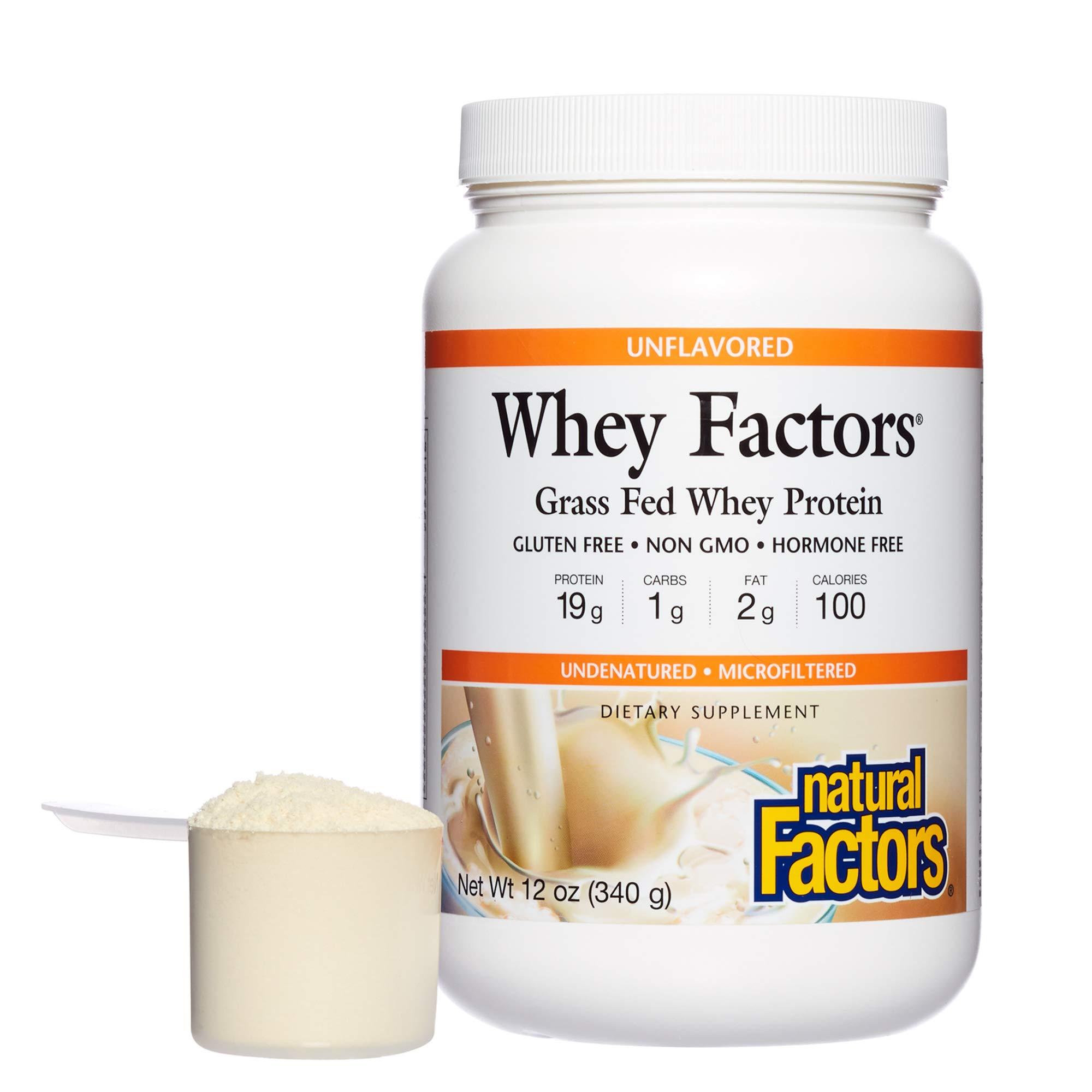 Natural Factors Whey Factors by Natural Factors, Grass Fed Whey Protein Concentrate, Aids Muscle Development and Immune Health, Unflavored, 12 Oz