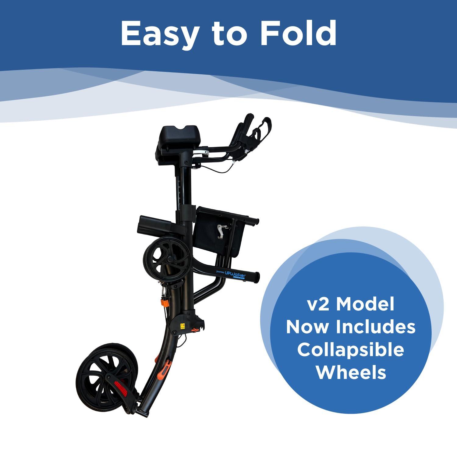 LifeWalker Journey UPWalker Premium Lite The Original Upright Walker Premium, Lightweight Adjustable Upright Rollator Walker with Narrow Build, Motion Sensor Lights, & Seat for Seniors