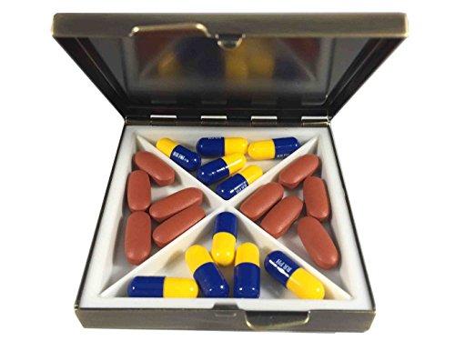 Pill Buddy Classic Brass Daily Pocket Travel Sized Pill Box Case with Divider (Square-4 Section)