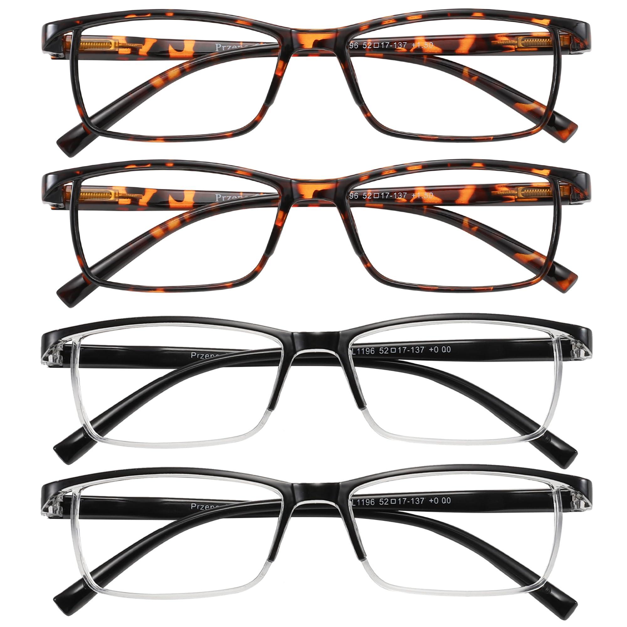 Przene Przene 4 Pack Rectangle Reading Glasses for Men Women Blue Light Blocking Readers Black/Demi Brown 1.25
