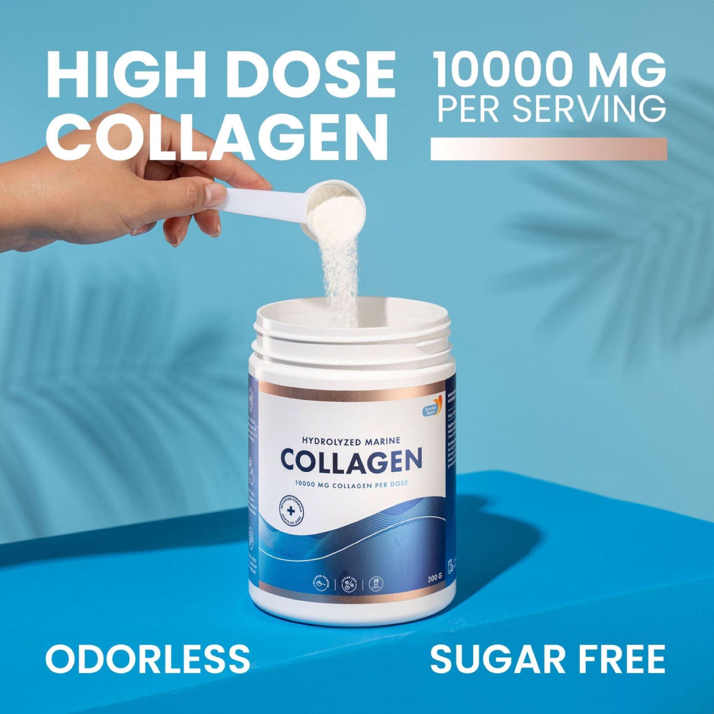 Swedish Nutra Swedish Nutra - 100% Marine Collagen Powder 300g I Hydrolyzed Collagen Powder (Type I & III) I Healthy Skin, Hair & Nails I High Absorption I Odorless & Unflavoured I Easy Mix