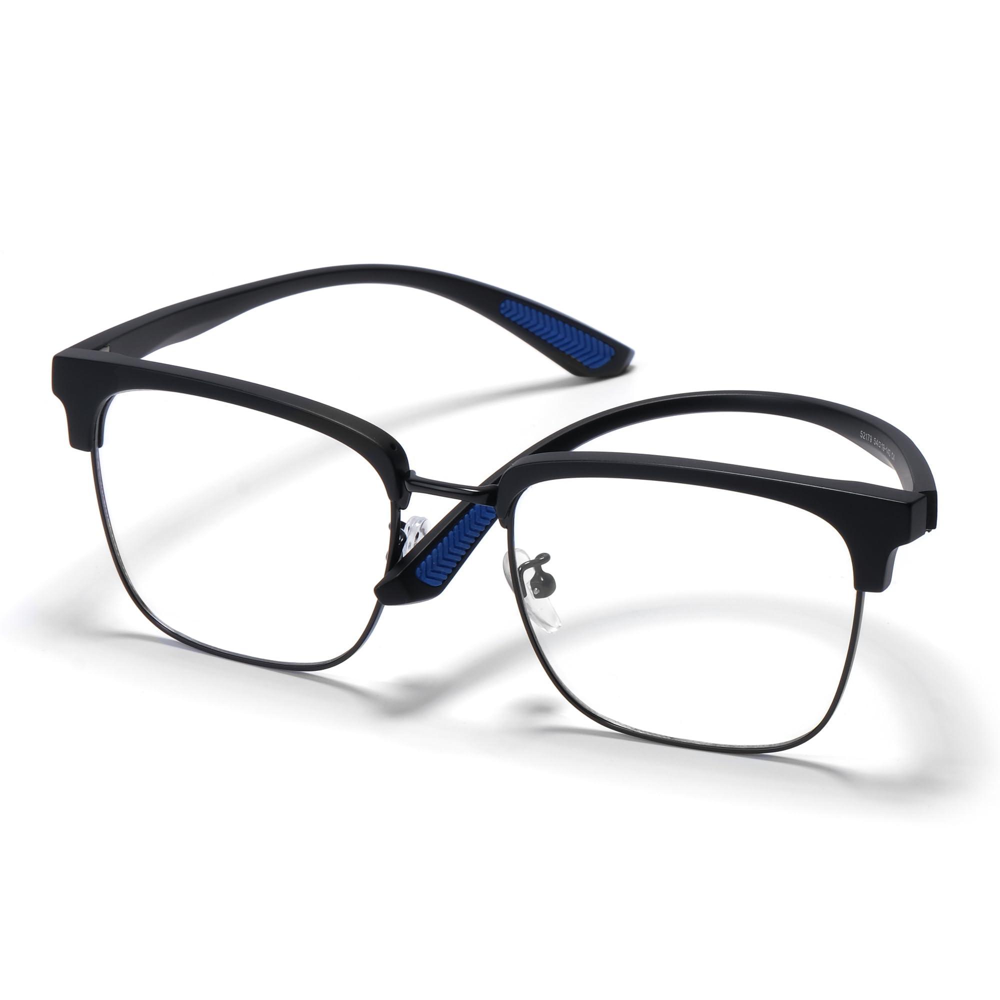 ZanyLen ZanyLen Blue Light Glasses Men Rectangle Large Browline Computer Gaming Glasses Blue Blocker Anti-Glare UV400 Protection Clear Lens (Black Metal/Black TR90 Glasses)