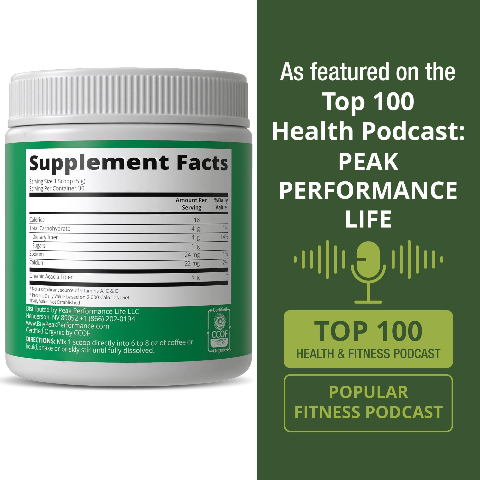Peak Performance Organic Acacia Senegal Prebiotic Fiber Powder. Unflavored USDA Organic Plant Based Soluble Vegan Prebiotics Gut Health Supplement With Digestive Enzymes. HSA + FSA Eligible Vitamins Only List Approved